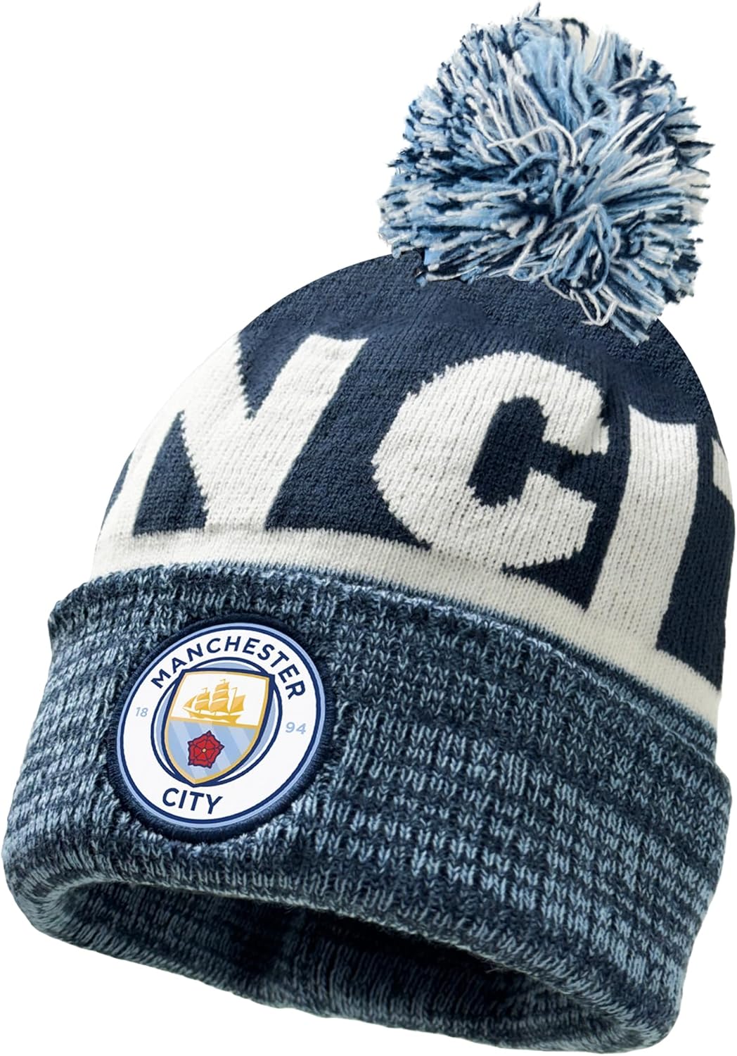 Fan Ink Manchester City Beanie Knitted Ski Hat, Licensed Man. City Winter Hat. Blue