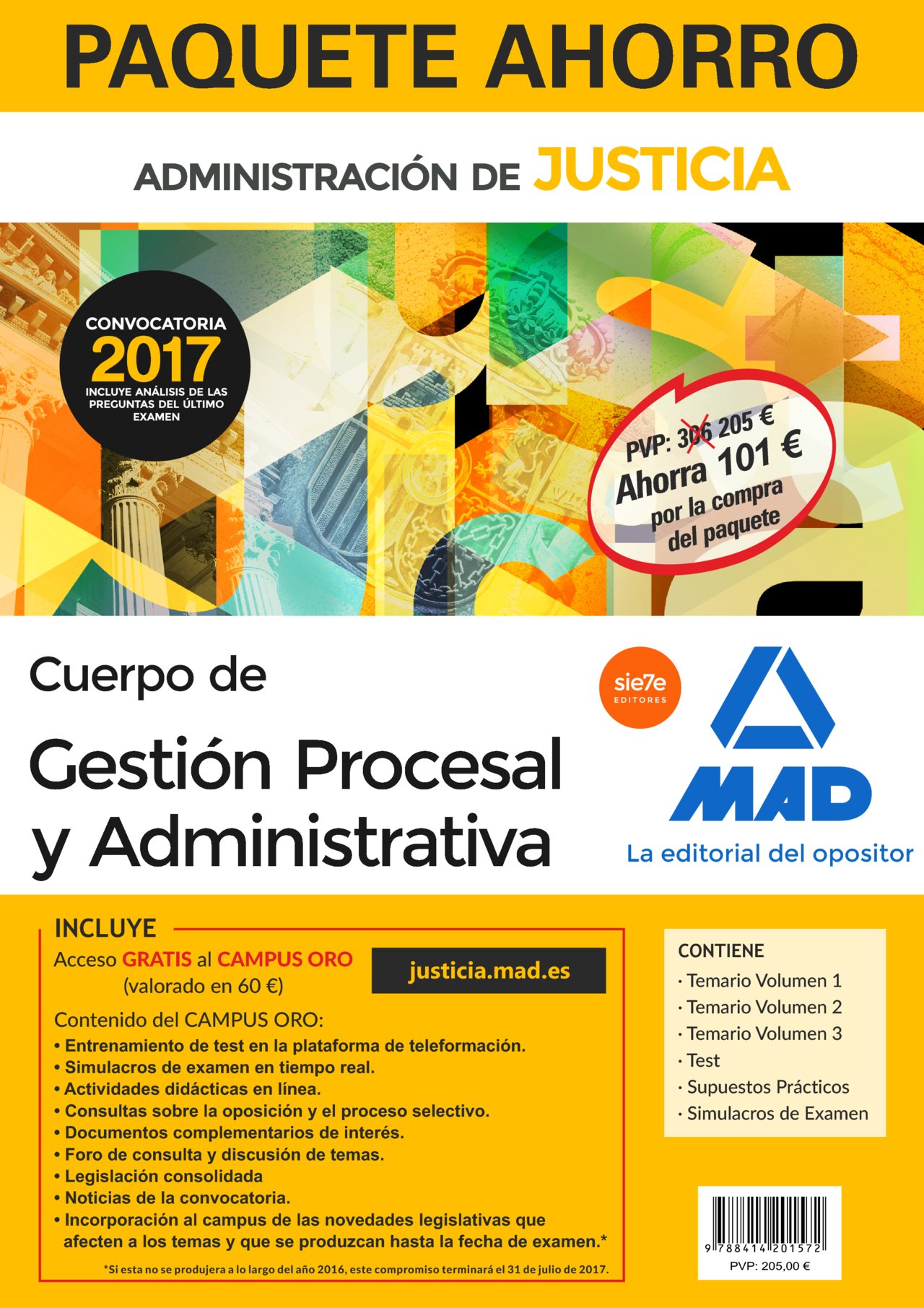 Paquete Ahorro Gestión Procesal y Administrativa (turno libre). Ahorra 101 (incluye Temario volumen 1, 2 y 3; Test; Supuestos prácticos; Simulacros examen y acceso Campus Oro)