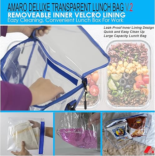 Miniatura 6 de Amaro Delux - Bolsa de almuerzo transparente de 0.020 in para adultos V2 con inserto extraíble, borde real (XL)