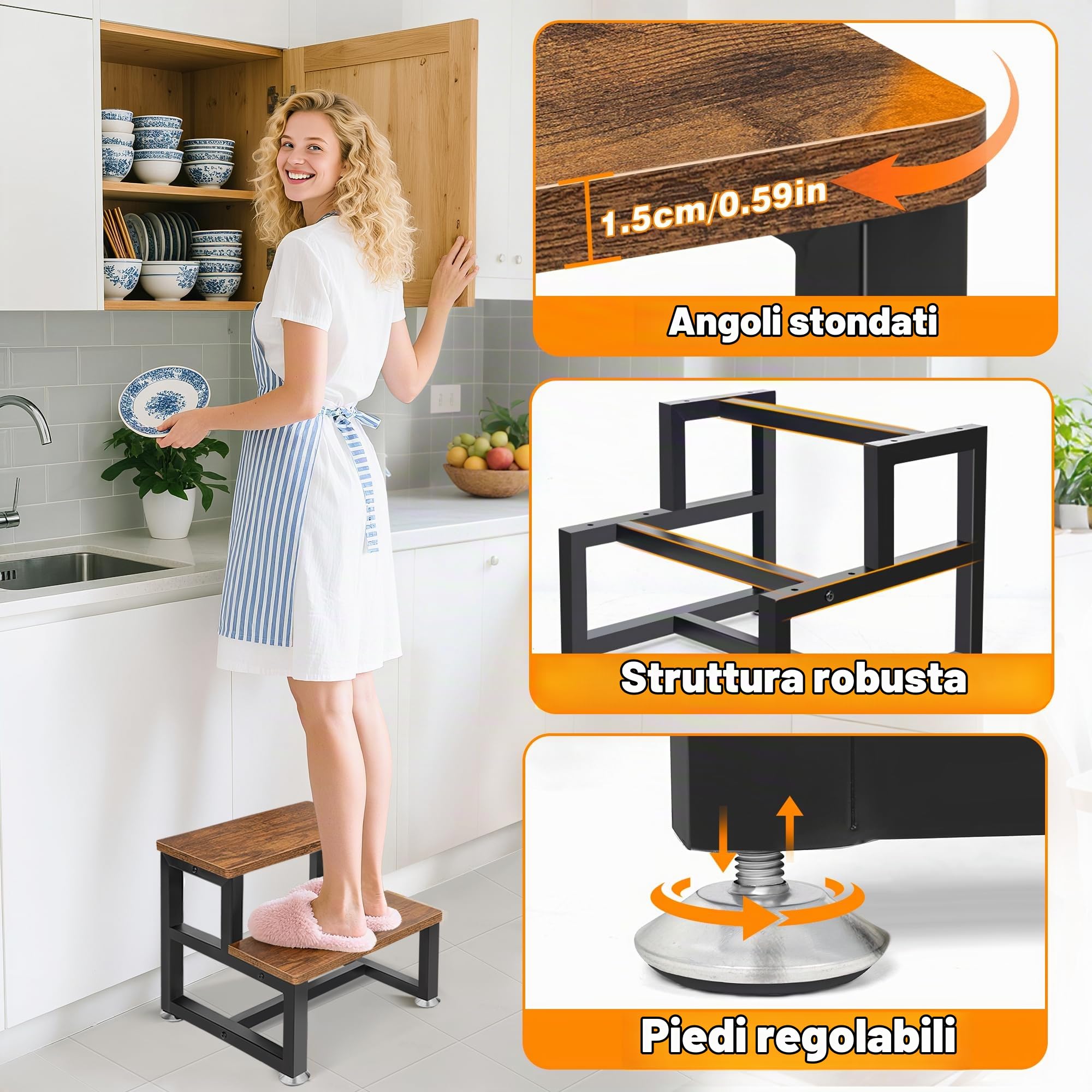 Sgabello per bambini,trave inferiori ispessite,telaio in metallo,2L | portata fino a 136 kg, per cucina, bagno, cameretta dei bambini, struttura stabile,1L