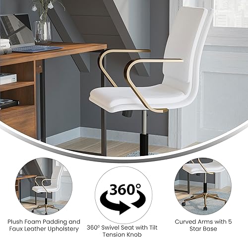 Miniatura 34 de Flash Furniture James Silla ejecutiva de oficina de diseño con respaldo medio, tapicería LeatherSoft gris topo, base y brazos cromados cepillados,