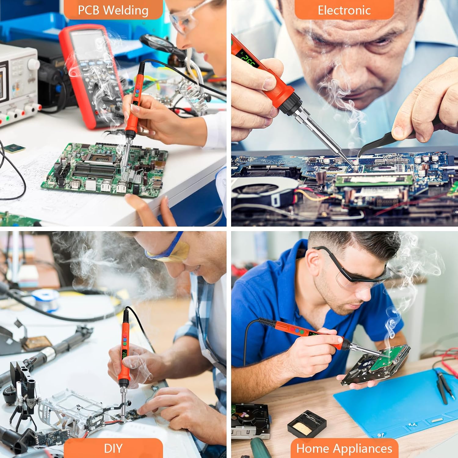 Soldering Iron Kit, 120W LED Digital Solder Iron Soldering Gun kit, Smart Temperature Control [356℉-932℉], Extra 5pcs Tips, Auto Sleep, Temp Calibration, Orange