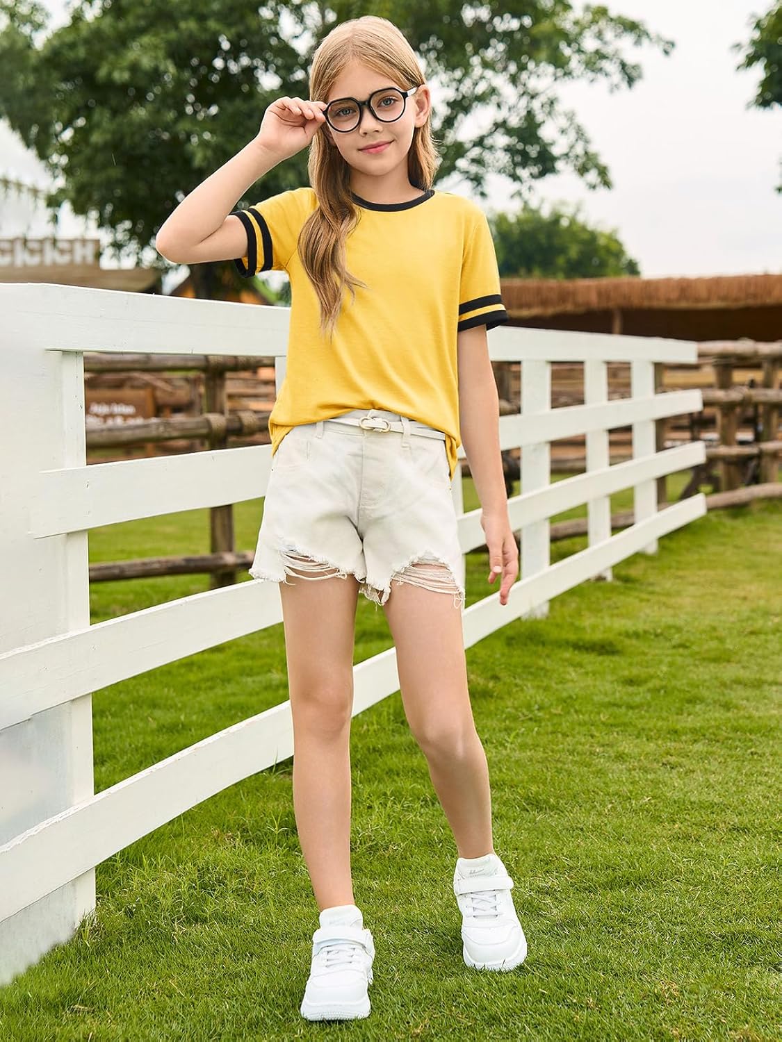 Haloumoning Girls Short Sleeve T Shirts Kids Summer Crewneck Color Block Tops Fashion Tees 5-14 Years - Image 6