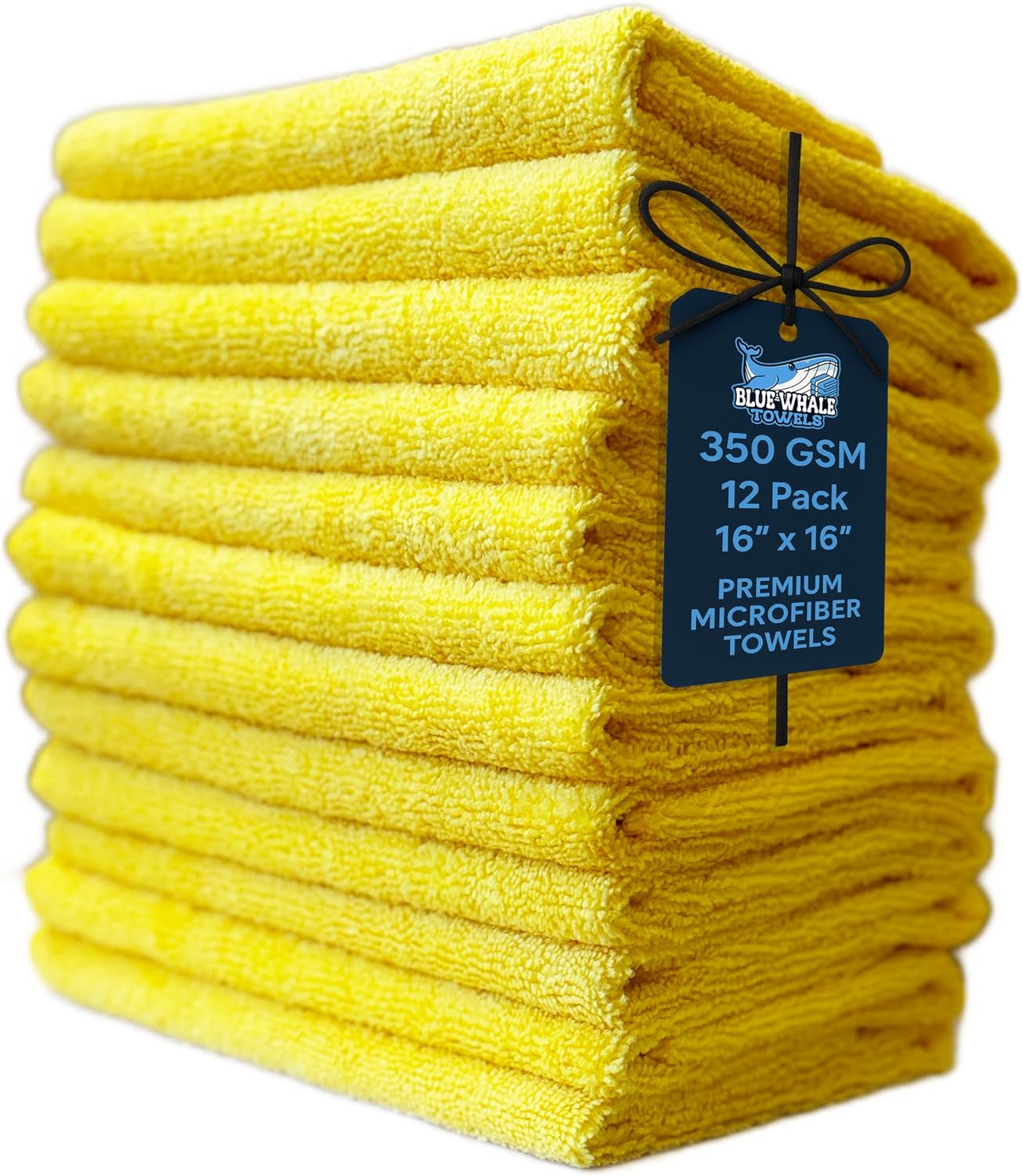 Premium Microfiber Cleaning Towels, 16 x 16 inches, 350 GSM, Yellow, Pack of 12