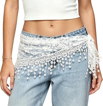 NUFIWI Women Floral Sheer Lace Waist Scarf Floral Embroidered Mesh Bandana Wrap Skirts Hip Scarf Belt Boho Coquette Y2k