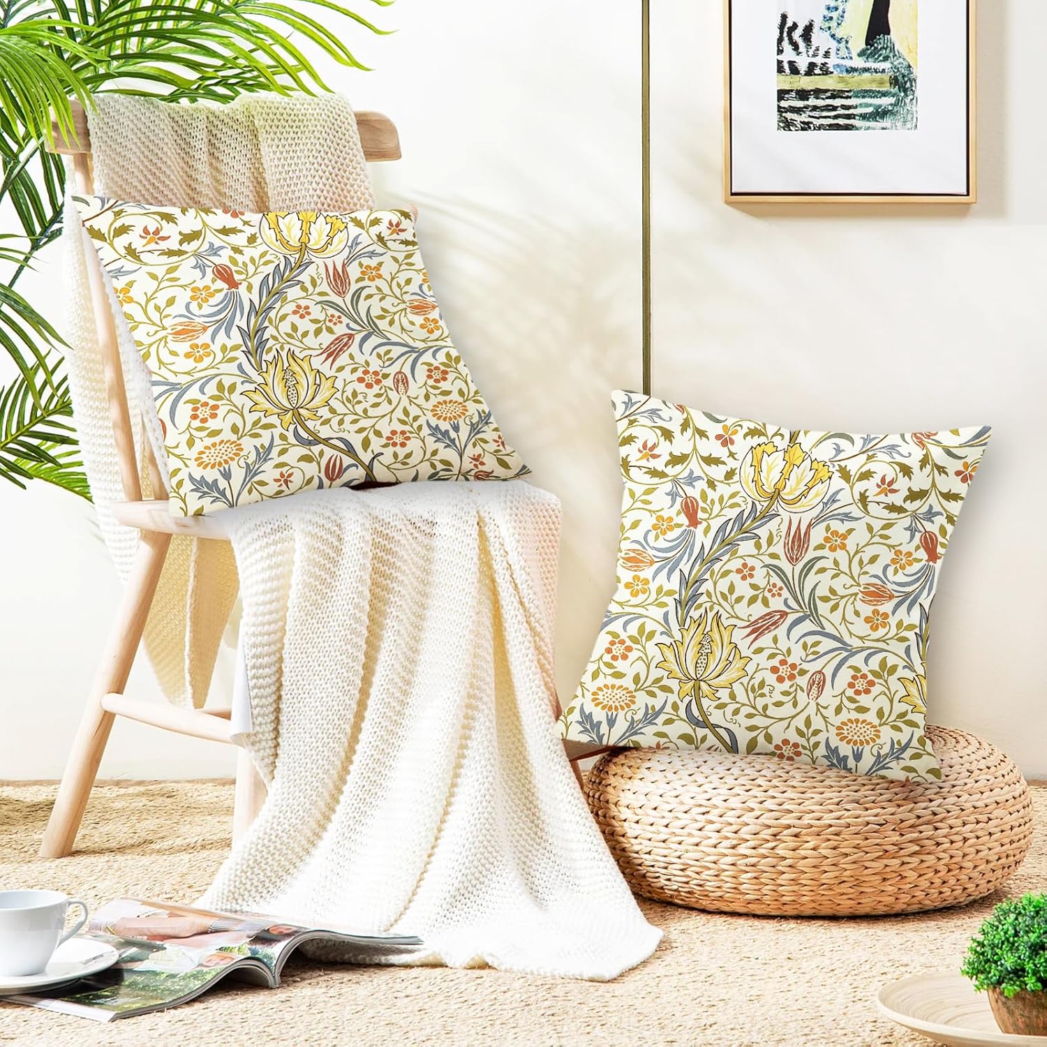 2 Pack 18x18 Inch Outdoor Pillow Set with Inserts,Waterproof Patio Cushions for Porch Swing,Garden Bench Deck Furniture, Machine Washable Sun-Resistant Home Garden Decor