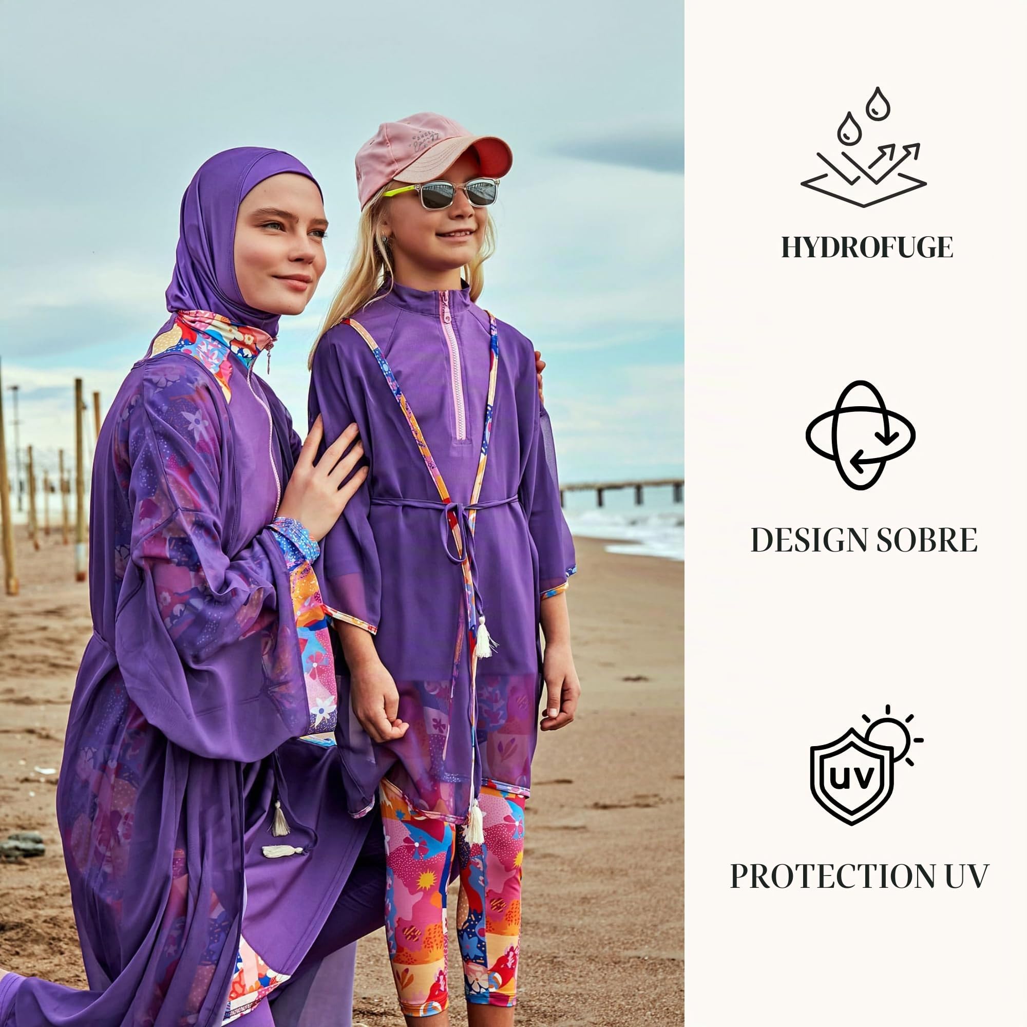 MARINA SWIMWEAR Kimono islamique long et décontracté pour femme | Robe simple à séchage rapide | Kimono paréo Burkini (DE/NL/SE/PL, alphanumérique, S, XXL, Regular, Regular, Violet I), Violet I,