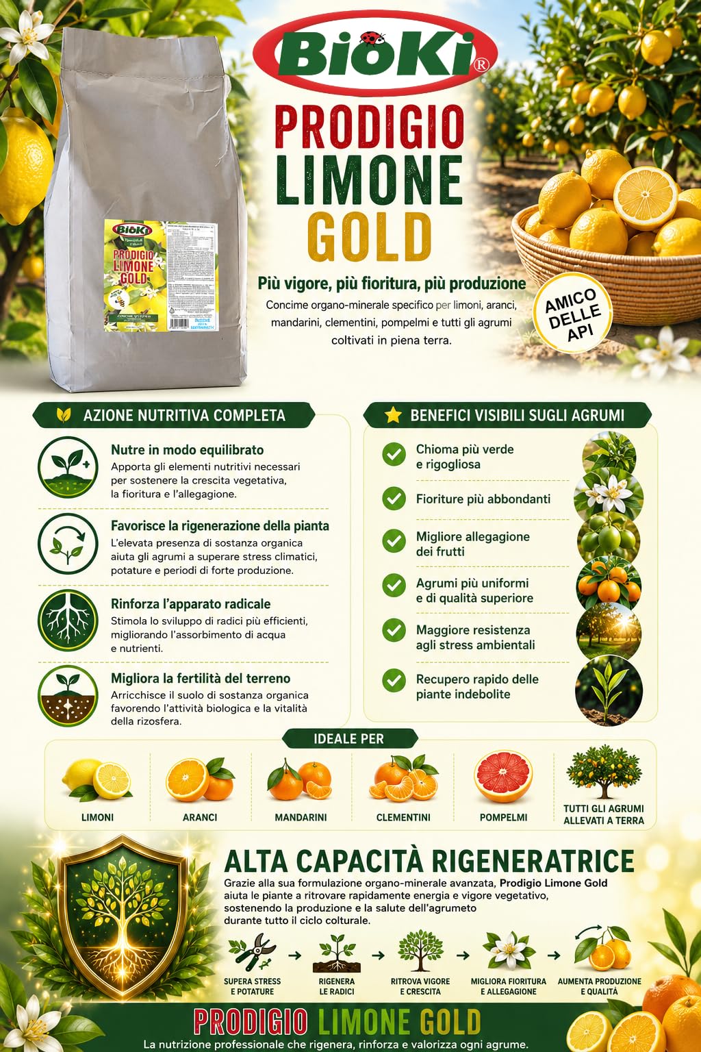 Prodigio Limone Gold, concime slow release alta qualità' per limoni ed agrumi, busta da 8 kg