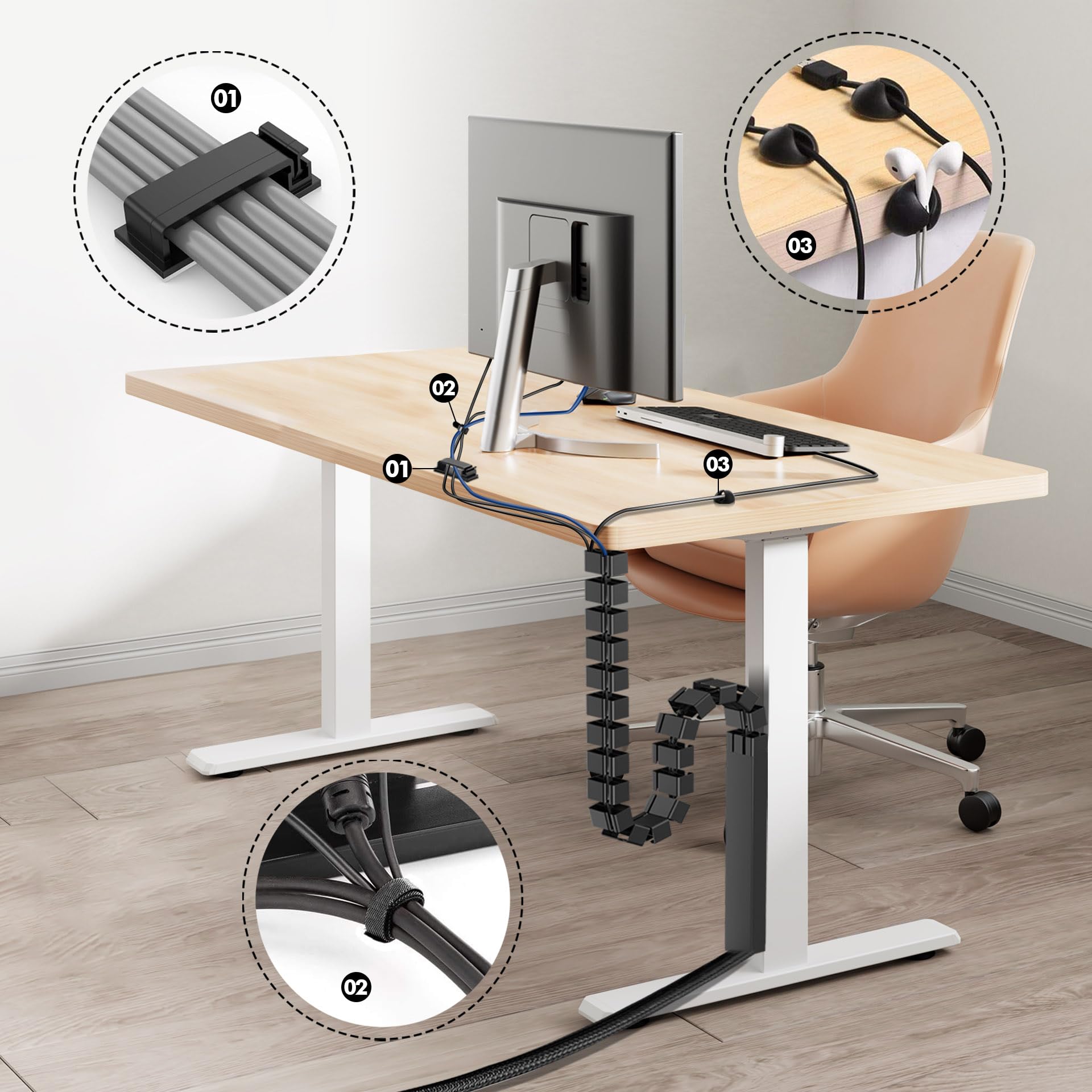 Mimoke Gestione cavi Spine Gestione cavi Canale magnetico Organizer modulare per cavi sotto la scrivania, design rettangolare per separazione e protezione dei cavi (nero)