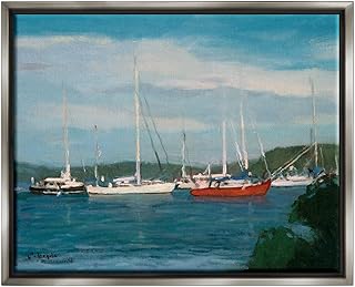 Stupell Industries Sailboat Fleet Afloat Ocean Water Distant Hills, Design by Stephen Calcasola