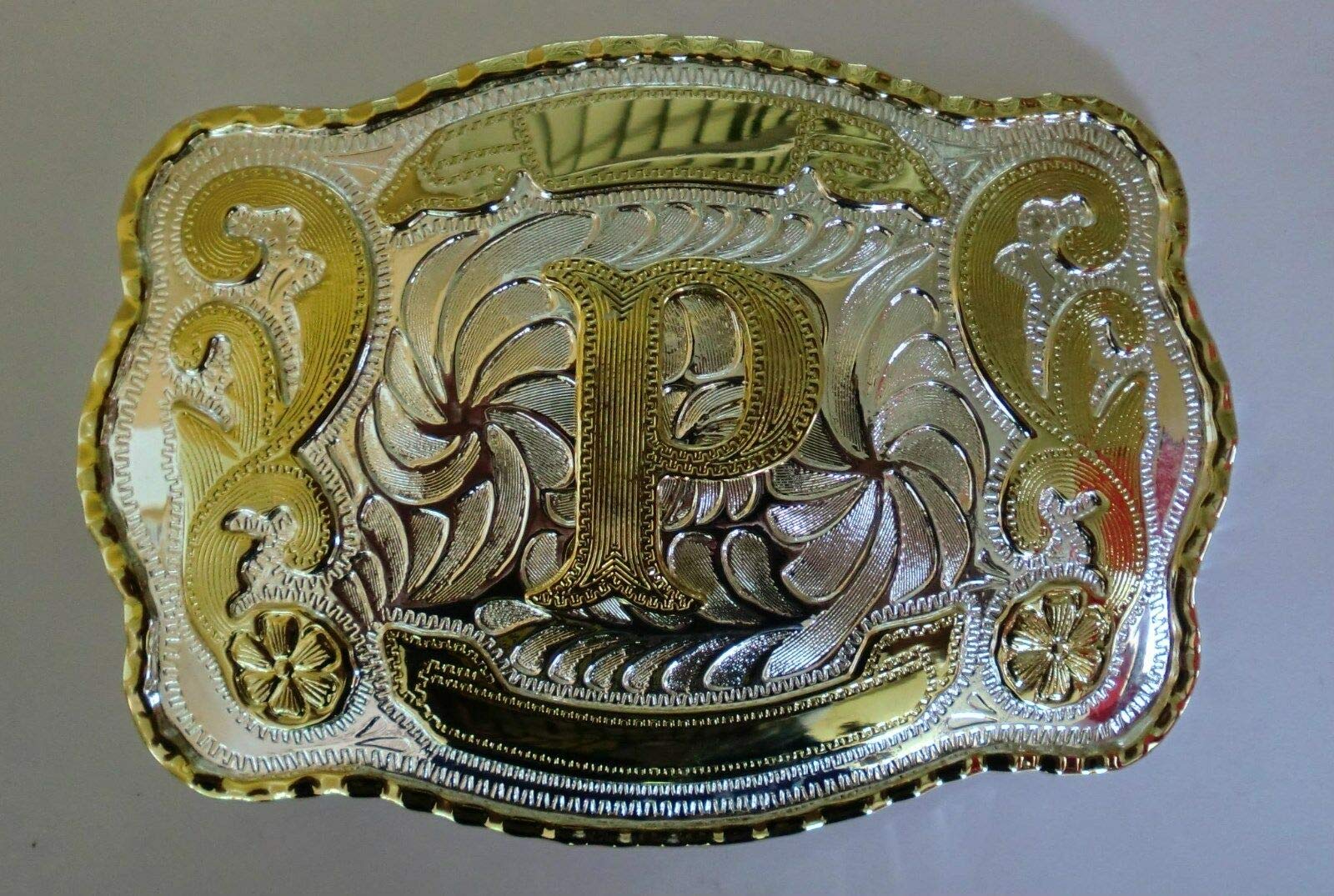 Initial P Rodeo Big Cowboy Western Belt Buckle (Make Your Own Design With Pictures)