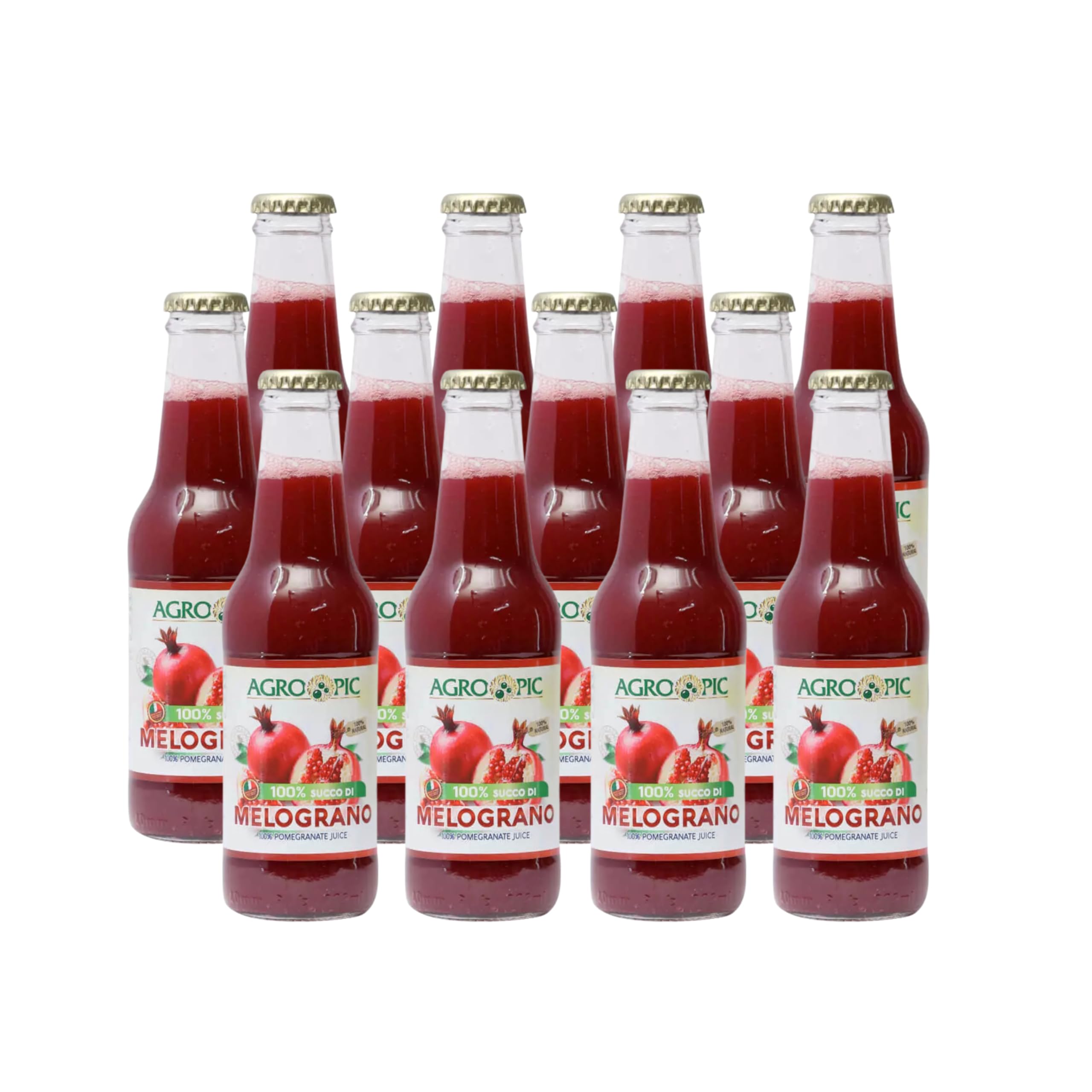 Agropic Succo di Melograno 100%, 12 bottiglie da 200 ml di puro succo di melograno senza zuccheri aggiunti, senza conservanti, Made in Italy - 1