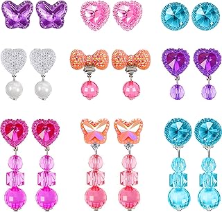 Hicarer 9 Pairs Girls Clip on Earrings Pretend Princess Play Earrings Jewelry Set(Bright Colors)
