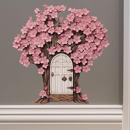 Hermosa decoración de la casa del árbol de cerezo en flor - Adhesivo de pared 3D para puerta