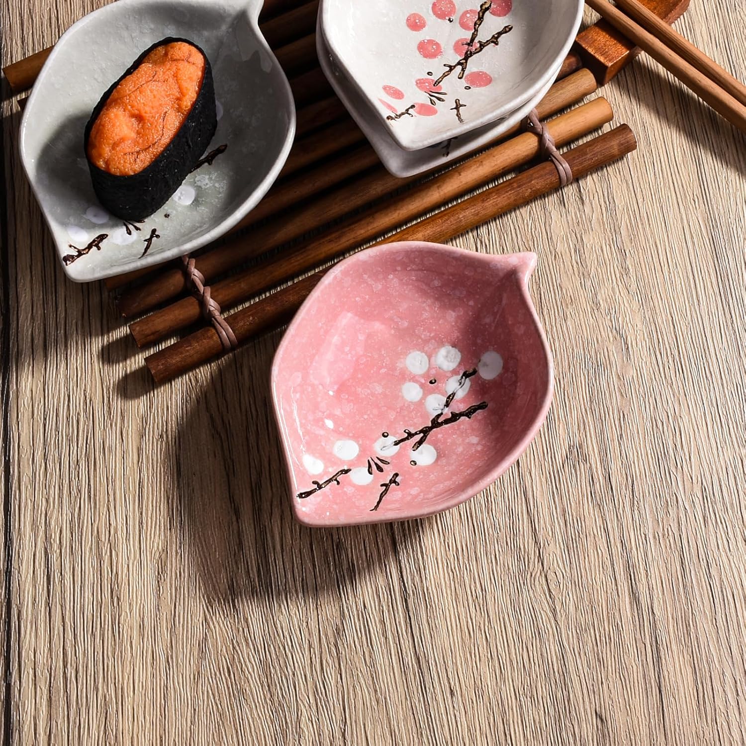 Ceramic Dipping Bowl Set of 4, 4-Inch Plum Blossom Leaf Shaped Sauce Dishes