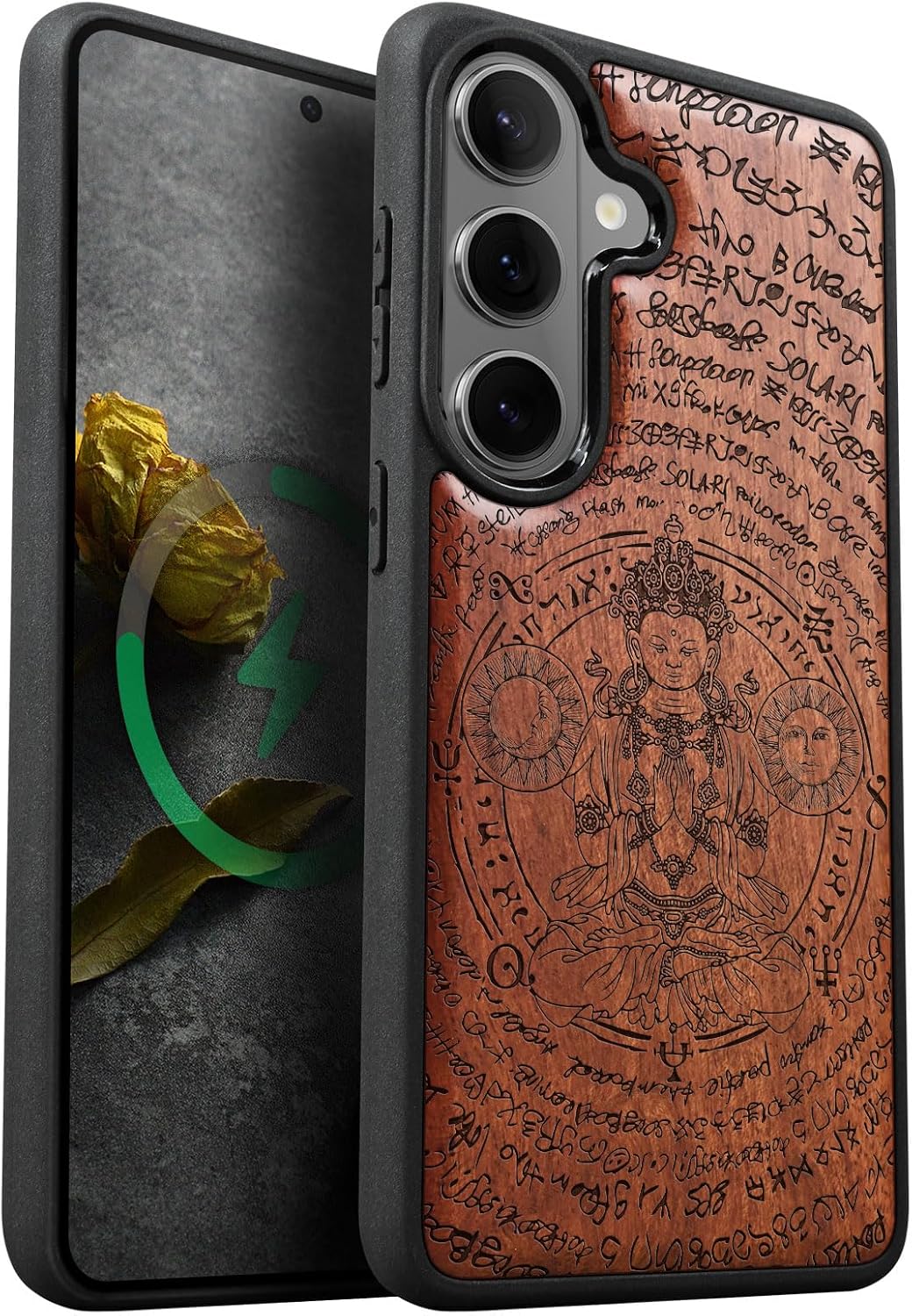 Carveit Magnetic Wooden Case for Galaxy S26+ Samsung S26 Plus Case, TPU Shockproof Cover & Wood Engraved, Compatible with MagSafe Wireless Chargers (Enigmatic Buddha) Blackwood