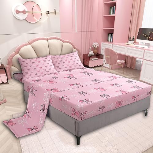 jejeloiu Bowknot Bed Sheets Set Twin Size Kids Boys Girls