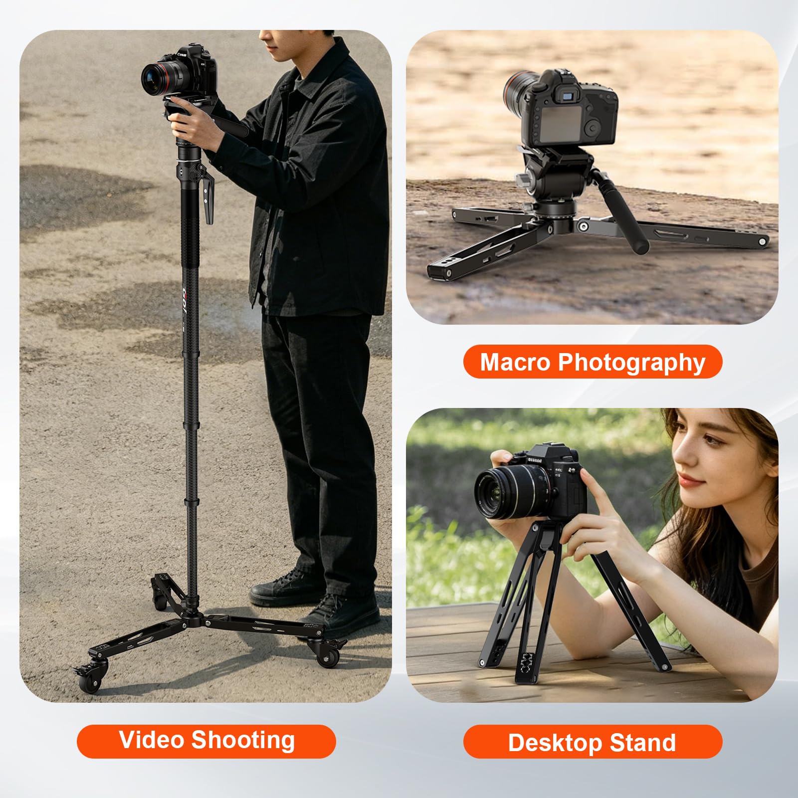 COMAN Base Mobile per Monopiede Dotata Girevoli a 360° una 3/8 di Pollice | Base Mobile per Monopiede Compatibile con Monopiedi per Diverse Fotocamere e Videocamere, Supporta un Carico Massimo di 30kg