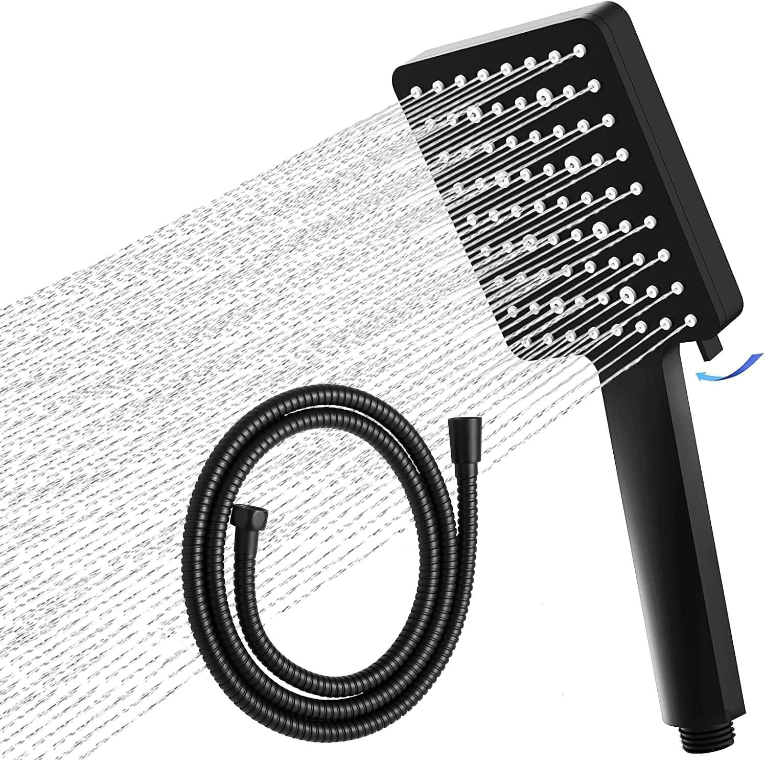 High Pressure Shower Head and Hose Set, 6 Spray Modes Square Shower