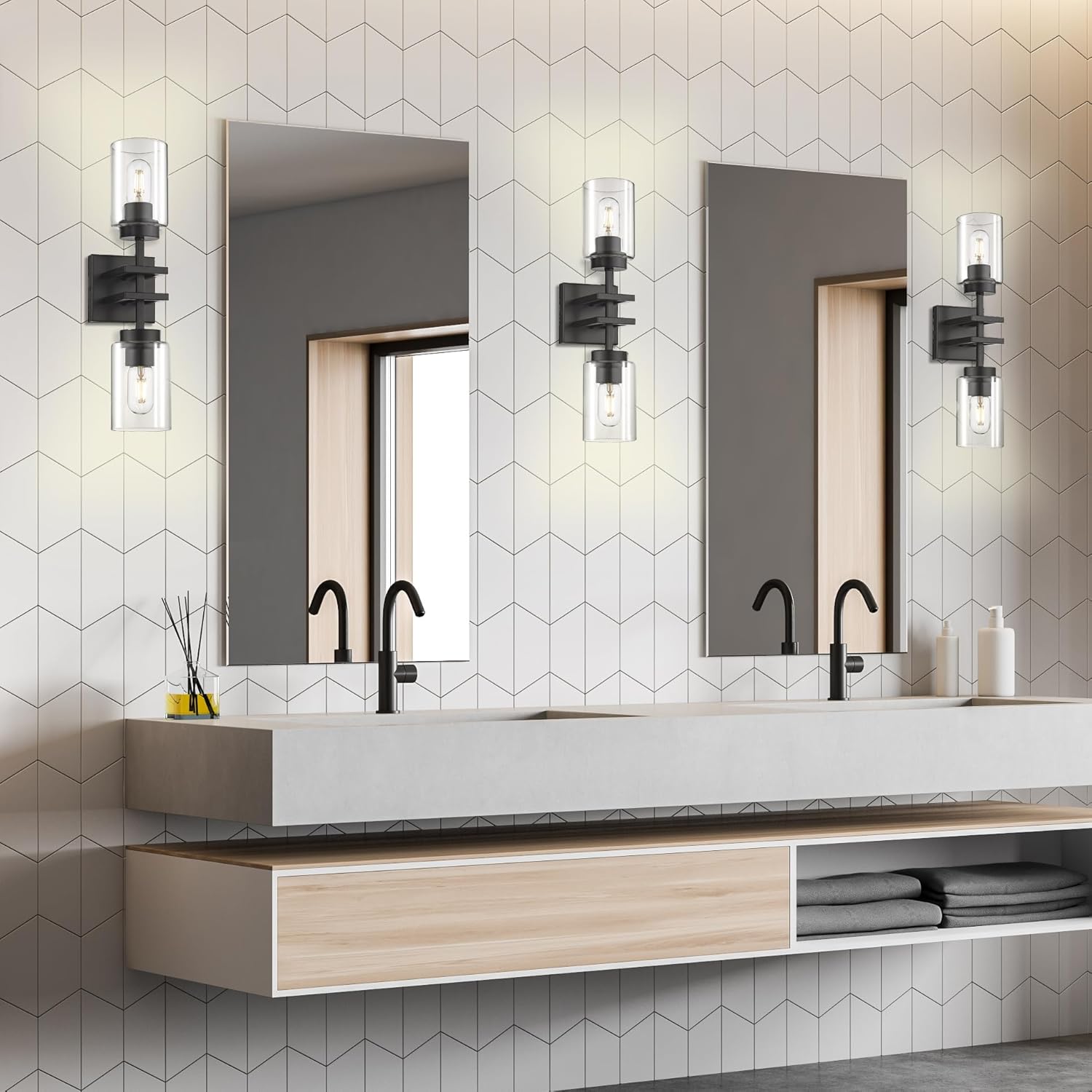 Tribeca 2 Light Wall Sconce Matte Black with Matte Black