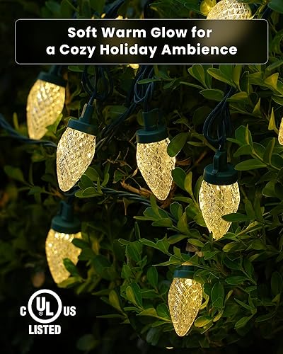 Miniatura 2 de SURAIELEC Luces de Navidad blancas cálidas, para exteriores, 68 pies, 100 luces LED C9 para árbol de Navidad, casa, patio, decoración de fiesta de