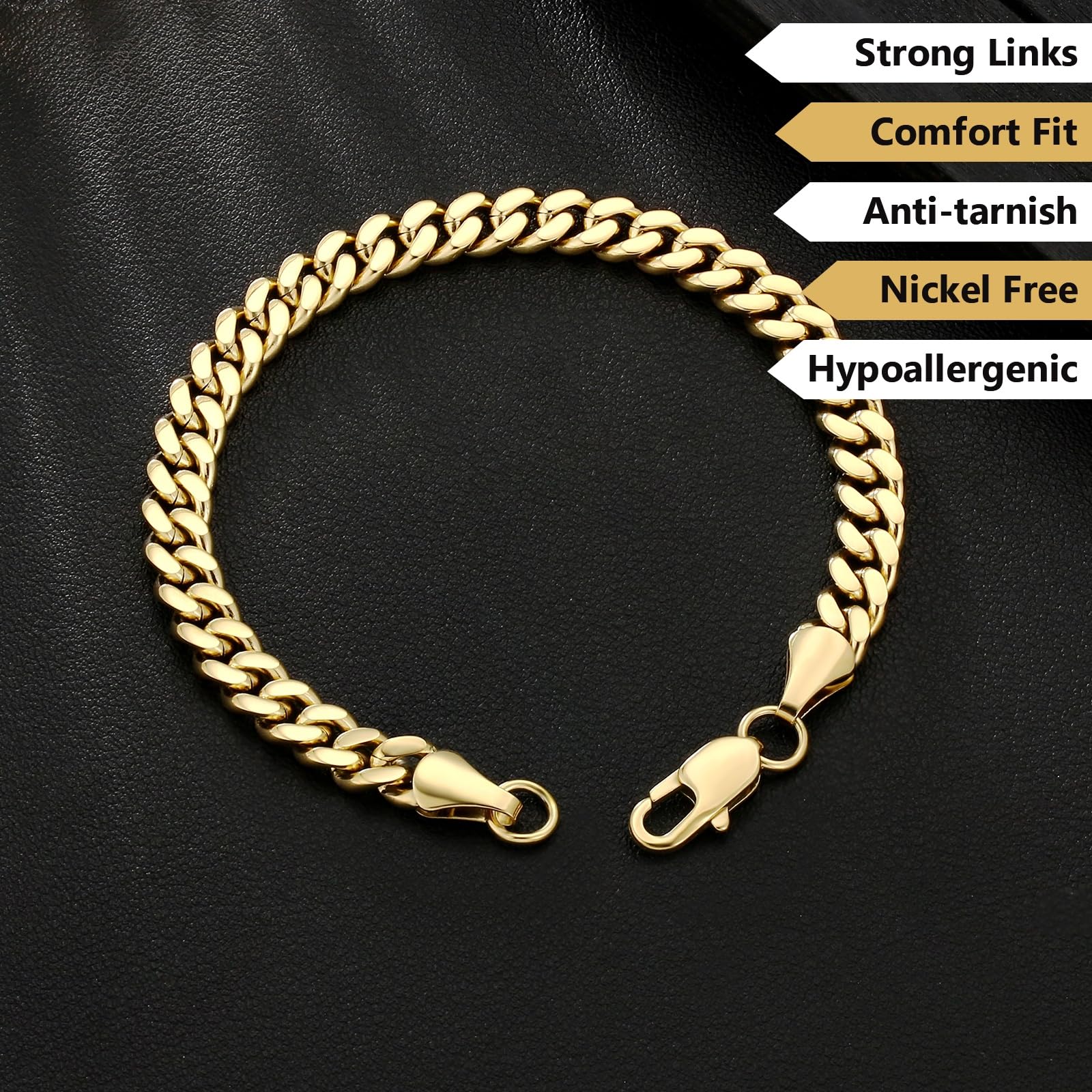 KRKC Herren Schmuck Set, 14K Gold Vergoldet Edelstahl 7mm Cuban Armband 20,3cm & 4mm Cuban Link Chain Halskette 55,9cm, Panzerkette Nickel-frei Rostfrei, Vatertag Geburtstag Geschenk für Männer
