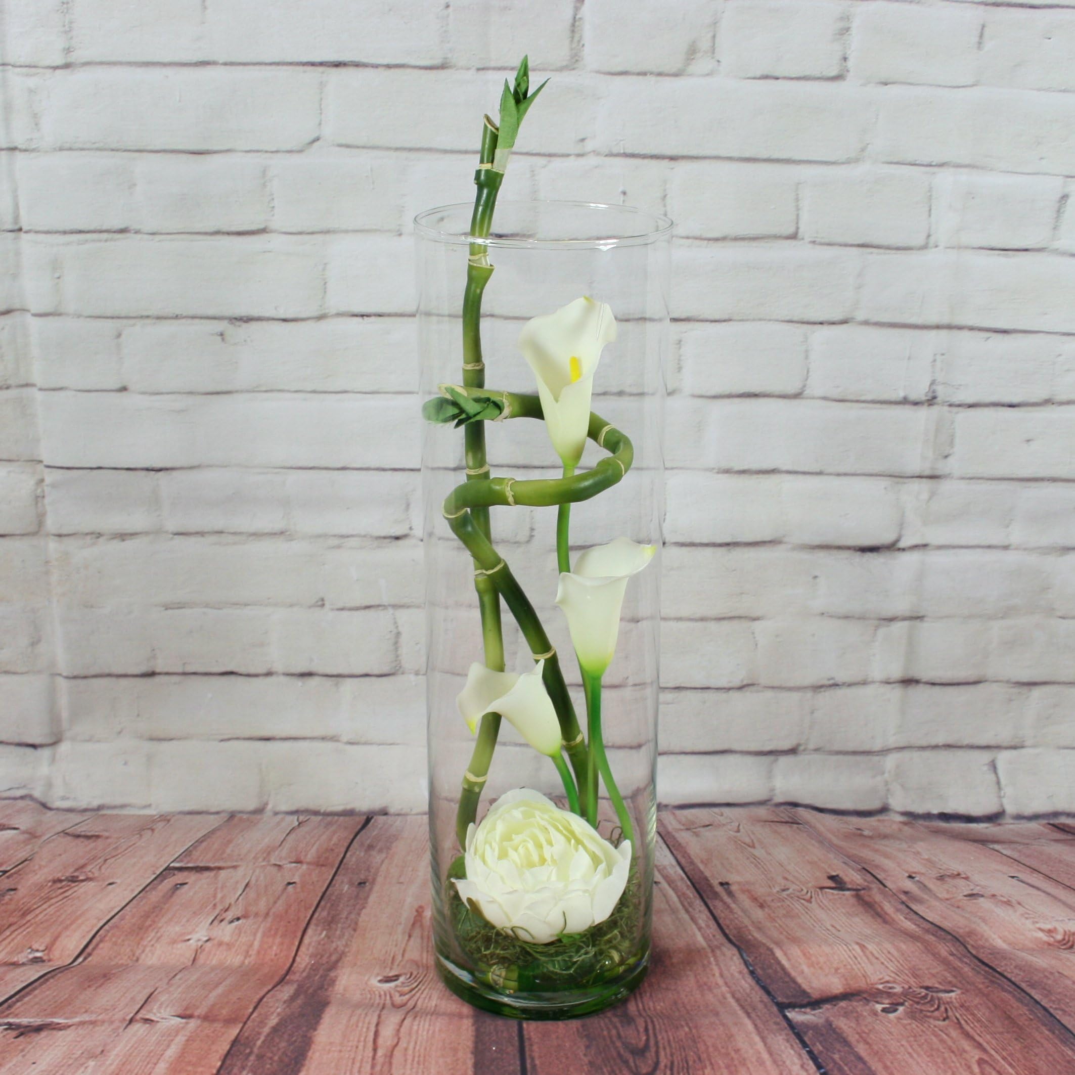 Artificial Ivory Calla Lily & Peony in Glass Cylinder Vase Set in Still Water