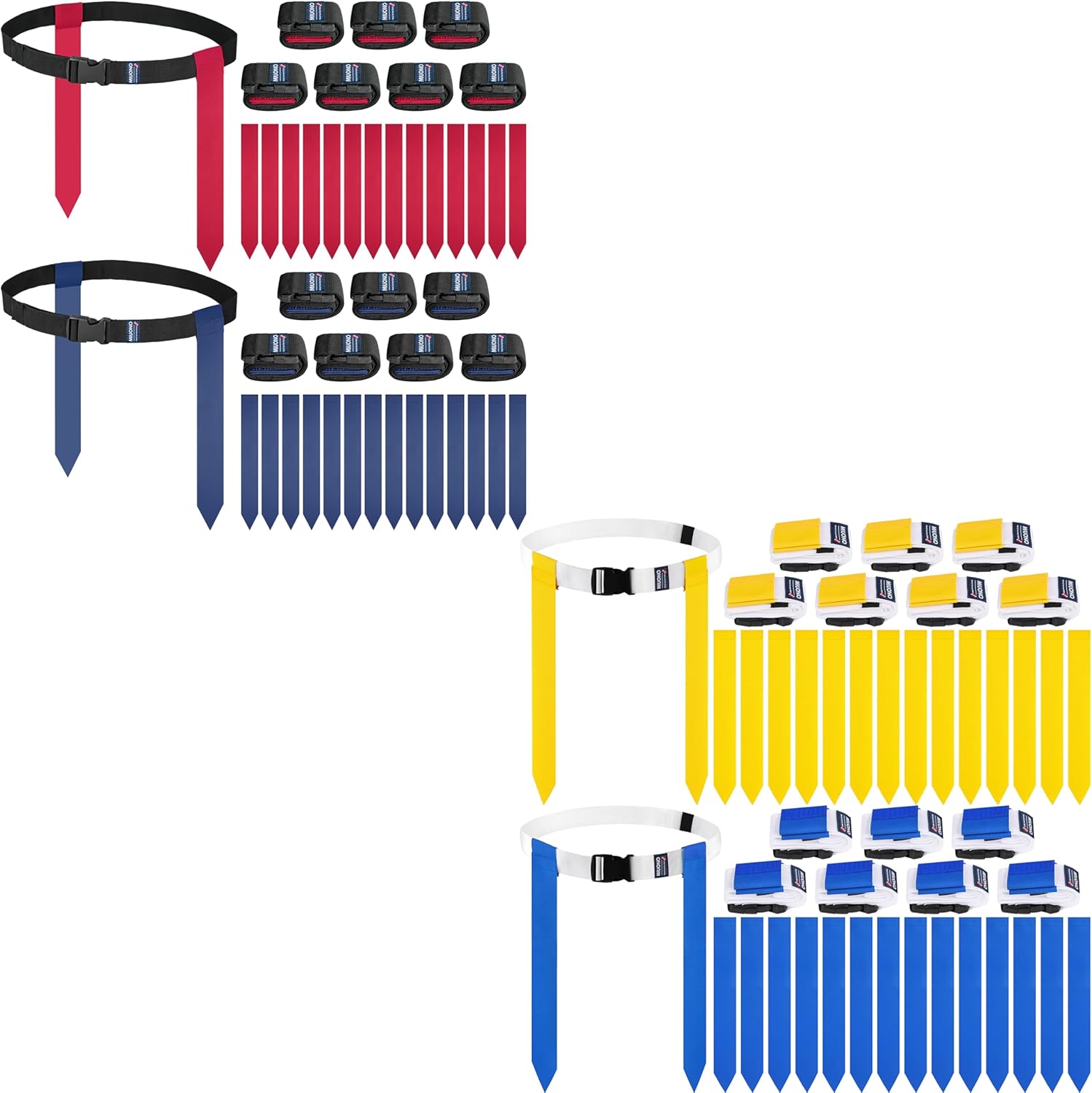 Flag Football Belts, Football Football Set with Red and Blue Flags and Yellow and Blue Flags 28 Players Bundle