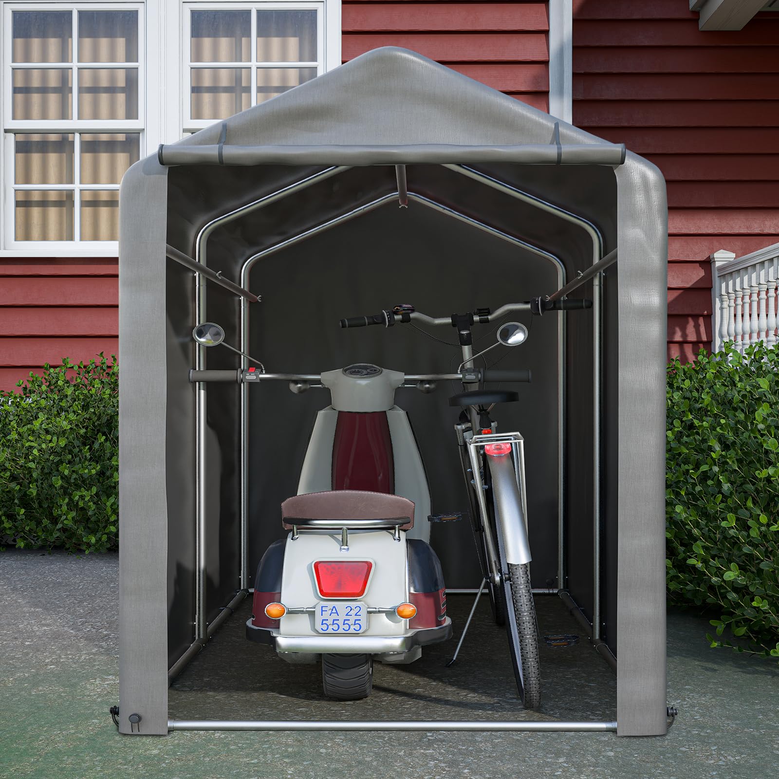 Thanaddo Fahrradgarage 100x187x160cm, Gartenschuppen Geräteschuppen Lagerzelt Carport Gerätezelt, Dunkelgrau