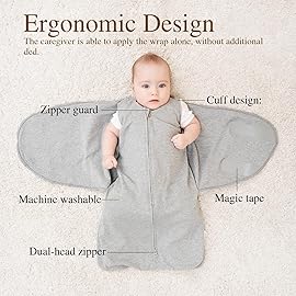 Ftikvo Swaddle-Blanket Baby Girl & Boy Swaddles Newborn Infant Transition 100% Cotton Wrap Blankets, 3-Way Adjustable Wearable Blanket, TOG 1.0 (Grey, 3-6 Month)