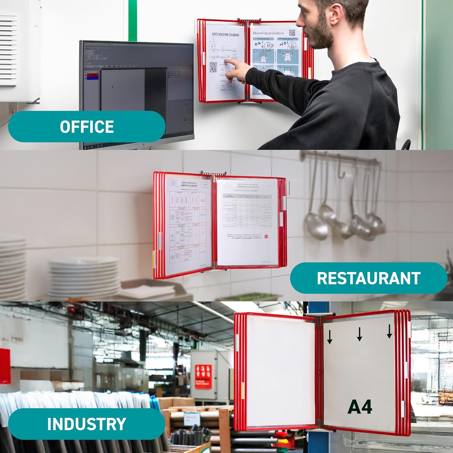 Tarifold Technic Wall Display Unit with 5 Clip-on Index Tabs and 10 Pockets A4 Red Ref 414103