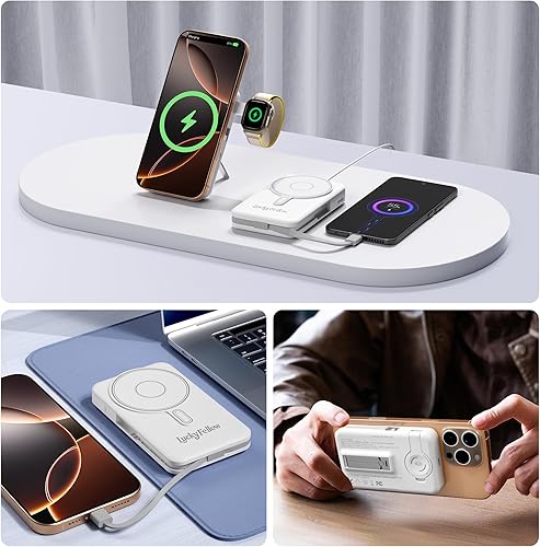 Miniatura 8 de Cargador portátil magnético de 10000 mAh, cables integrados compatibles con dispositivos iWath, iPhone y Android, batería externa de carga rápida PD