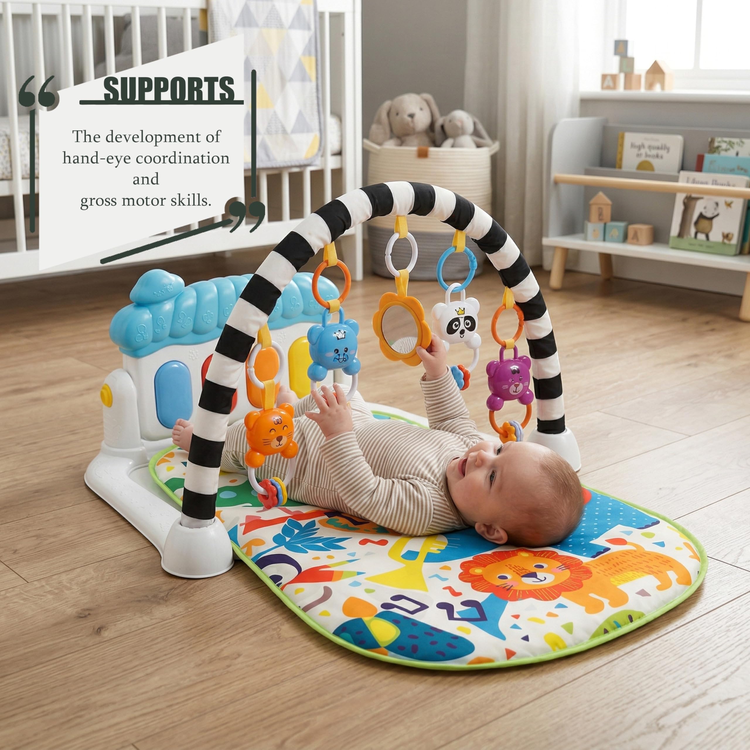 Baby Play Mat Baby Gym, White Play Gym with Musical Kick Piano Floor Activity Gym & Sensory Toys, Sounds, Lights and Music Gifts for Newborn Boy & Girl, 0 to 3 6 9 12 Months — view 2