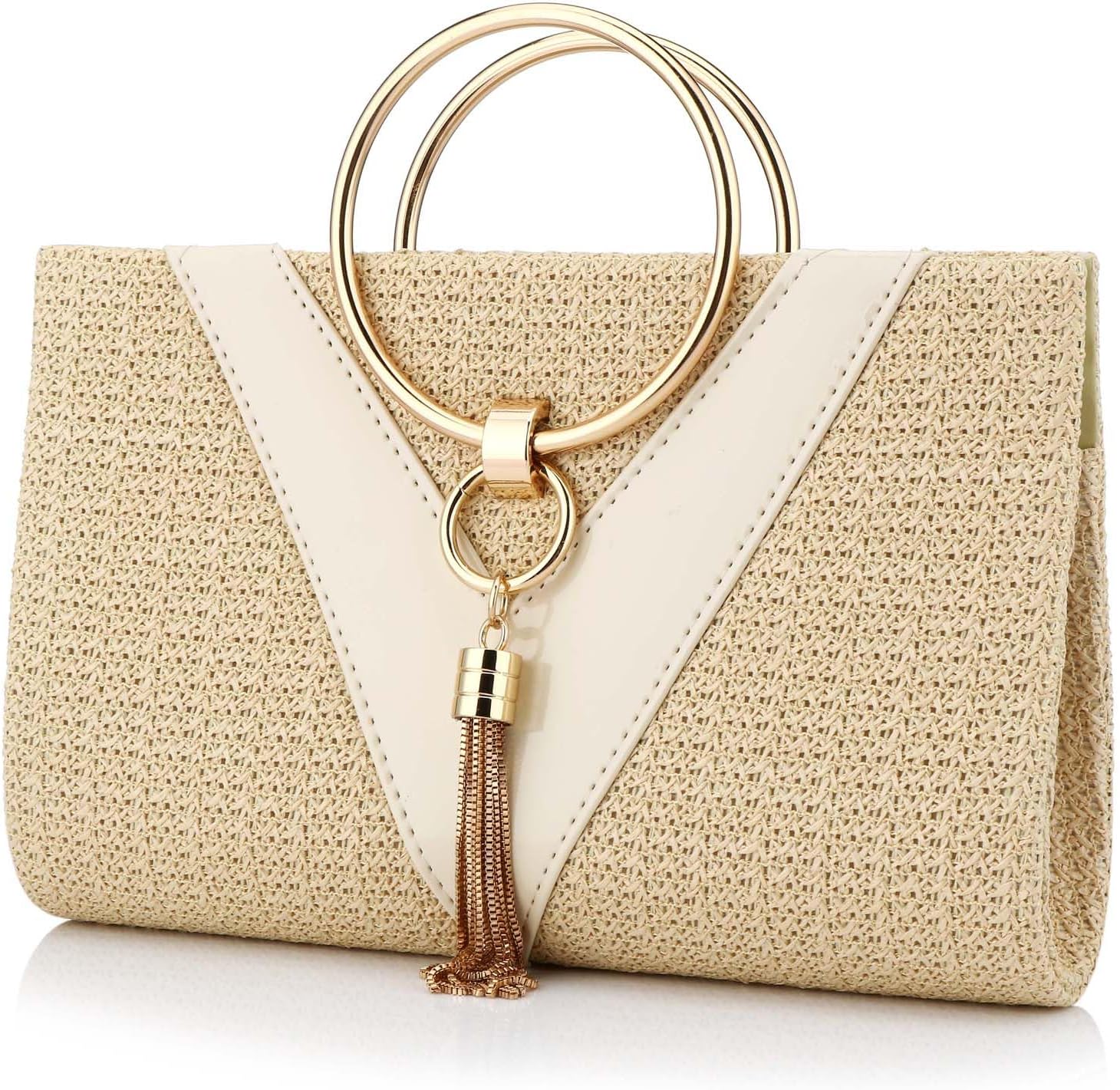 YYW Summer Beach Straw Evening Bag,Straw Clutch Purse Straw Handbag Shoulder Bag Top-handle Bag