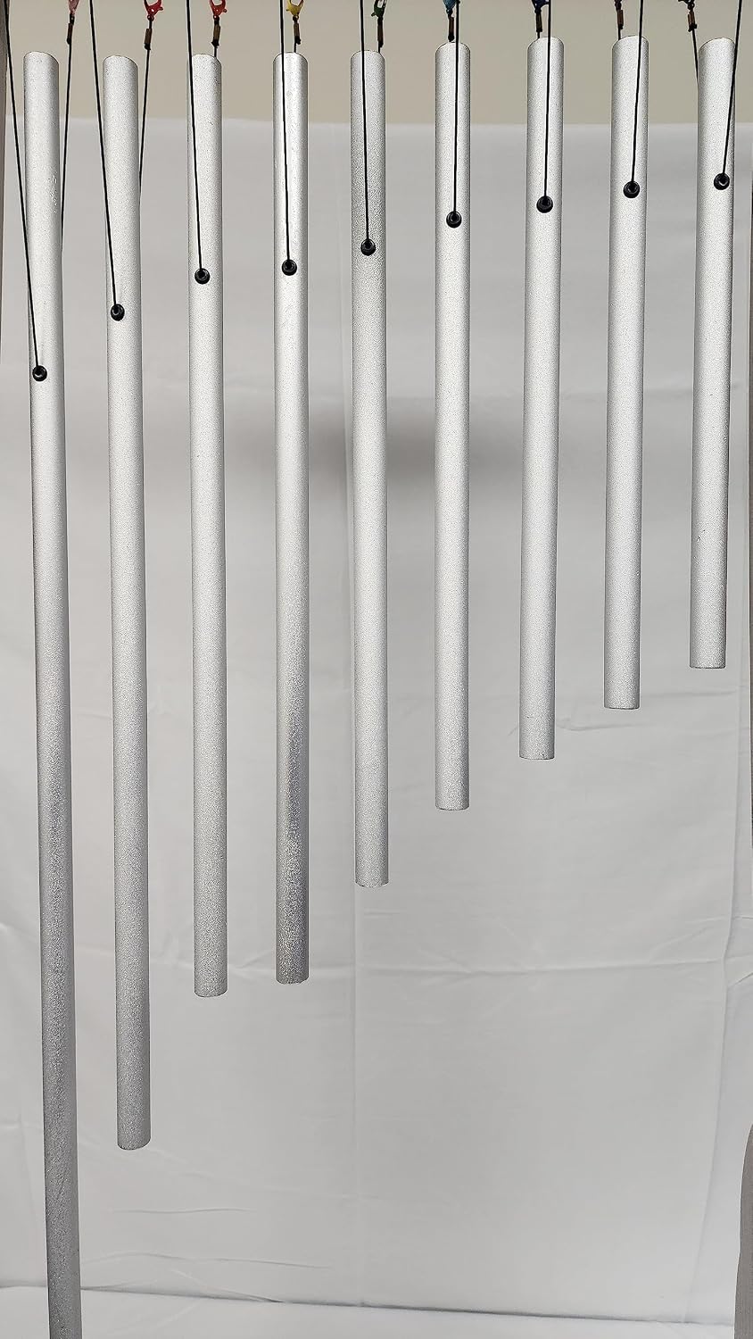 9 Silver Color Solfeggio Healing Tuned Pipes Louder Than Tuning Fork with Wood Stand 9 Mallets and Individual Hand Held Wood Sticks
