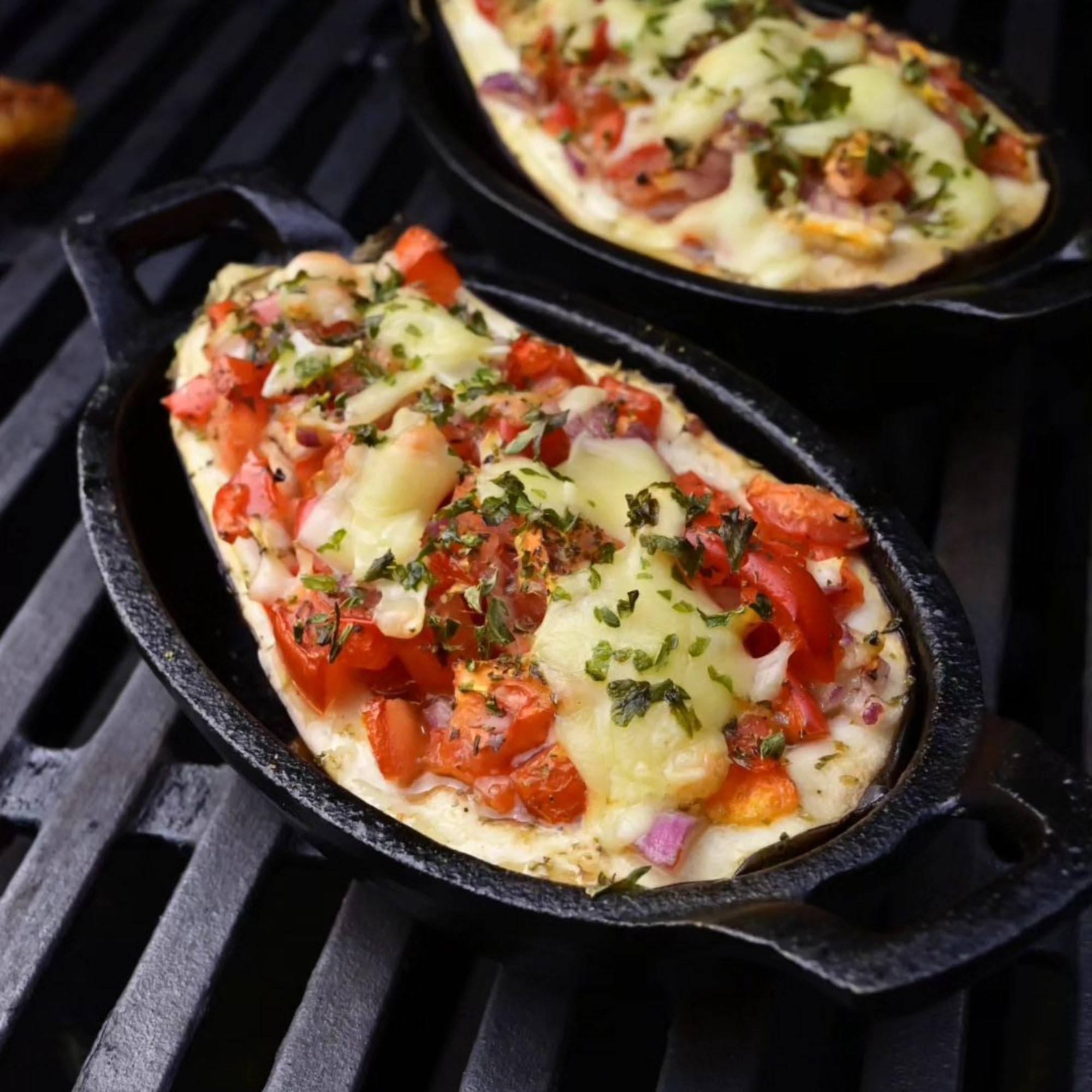 BBQ-TORO Set de poêles à servir en fonte (6 pièces) | 20 x 9,5 cm - ovale | déjà brûlé | poêle à griller en fonte, poêle à servir, casserole