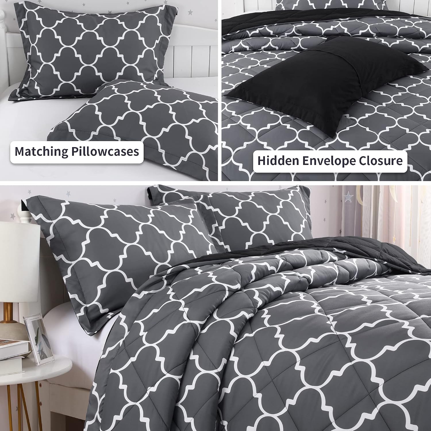 HOMBYS Oversized King Comforter Set 120x120, Ultra Soft Microfiber Reversible Bedding Sets for King Bed, Down Alternative Comforter with 2 Pillow Shams for All Season, Machine Washable
