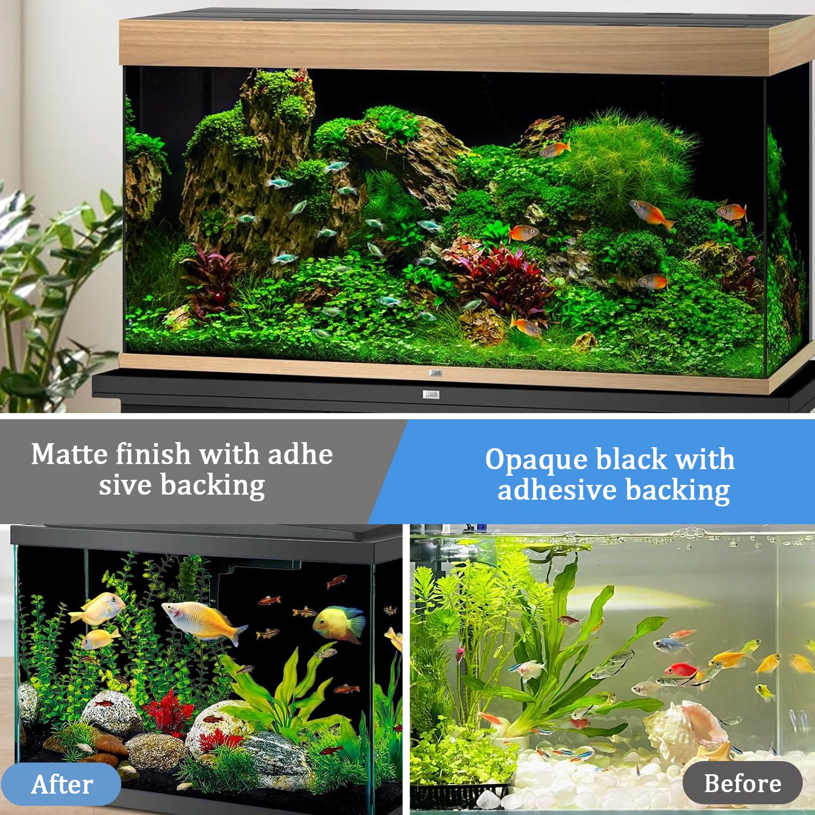 CHENGCKJ Adesivo Statico Sfondo Acquario 40x400 cm Pellicola per Parete Posteriore dell' Acquario Nera con Adesivo Pellicola Autoadesiva per Acquario Pellicola di Sfondo Acquari per Terrari