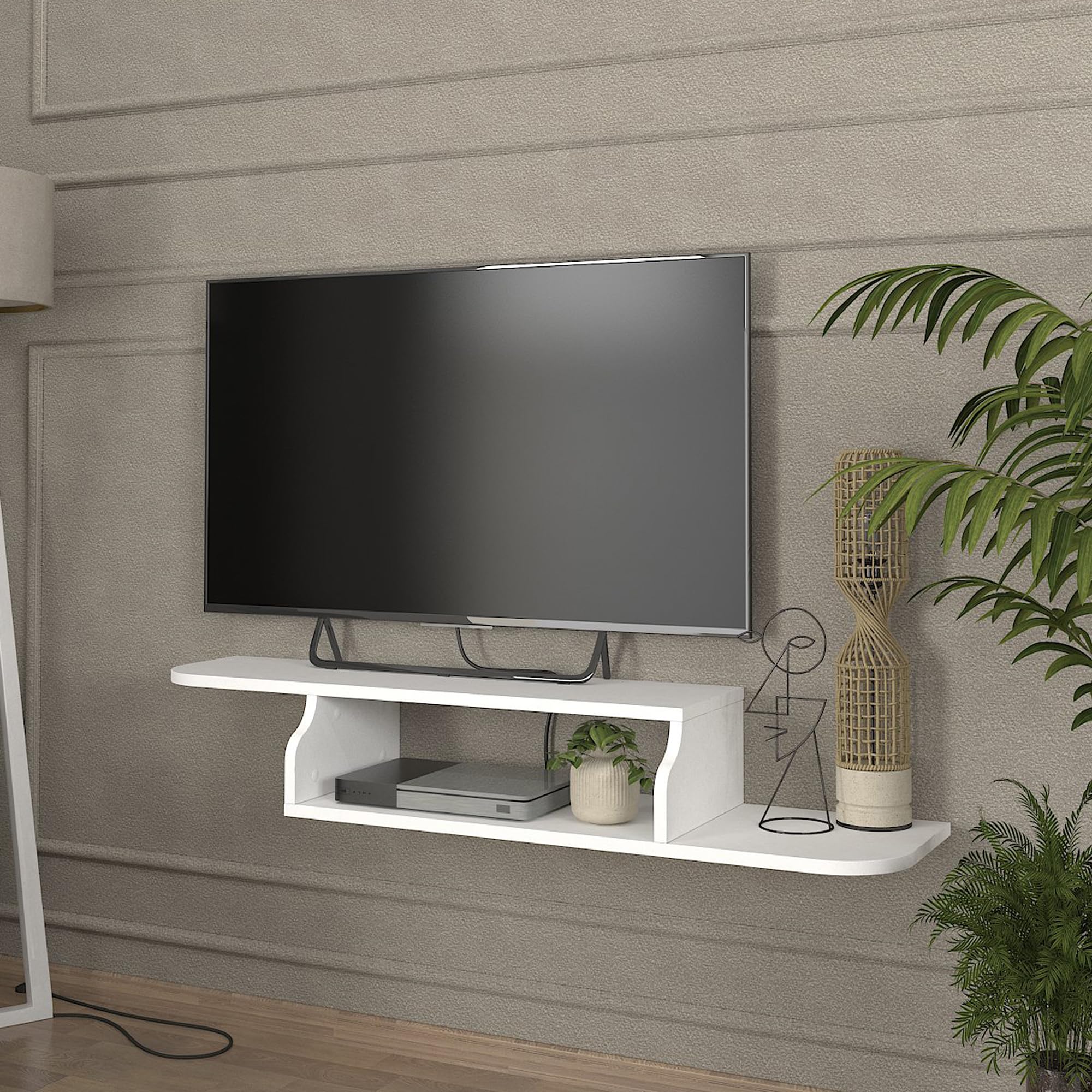 [en.casa] TV Lowboard hängend Kershaby Schweberegal für Fernseher Wohnzimmer Medienregal mit 1 offenen Fach 120 x 30 x 19 cm Weiß