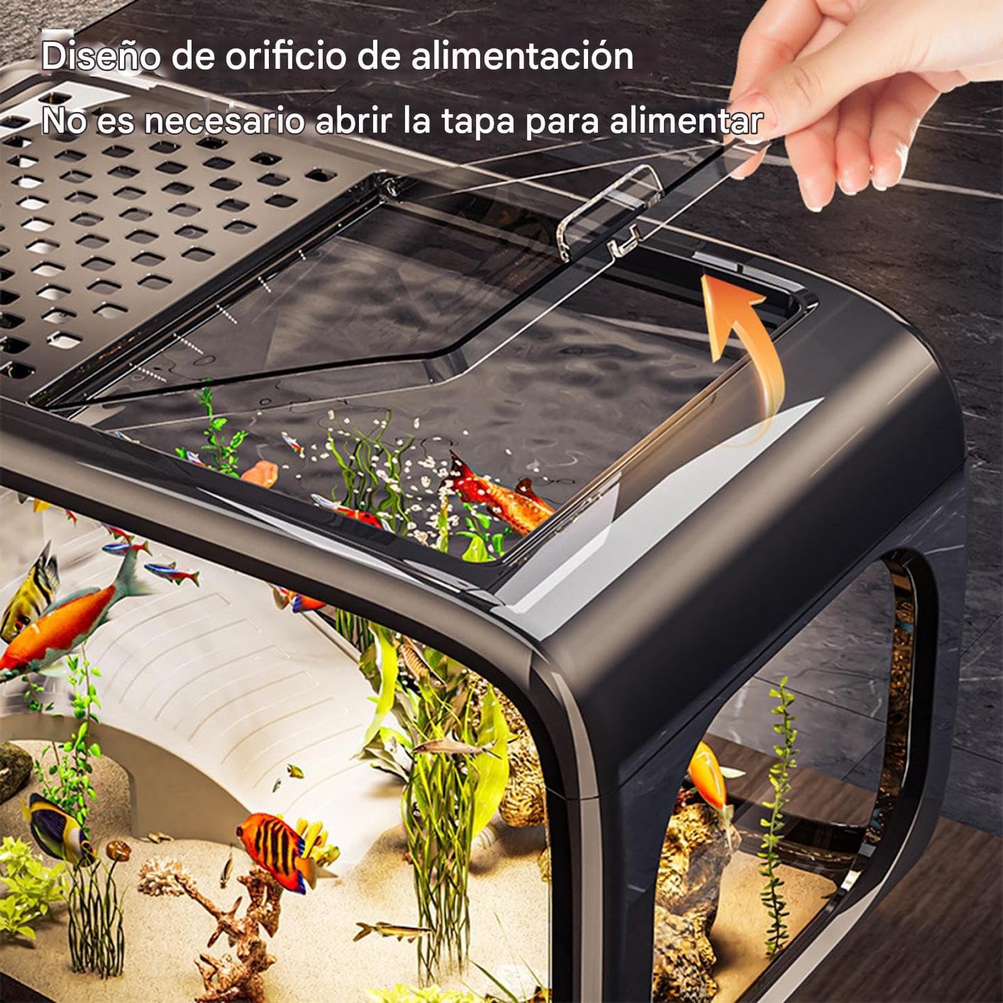Acuario Pecera De Escritorio para Tortugas con Decoración De Escala | Recipiente De Paisaje Acrílico Transparente Con Orificio Para Alimentación Para Animales Acuáticos Como Betta