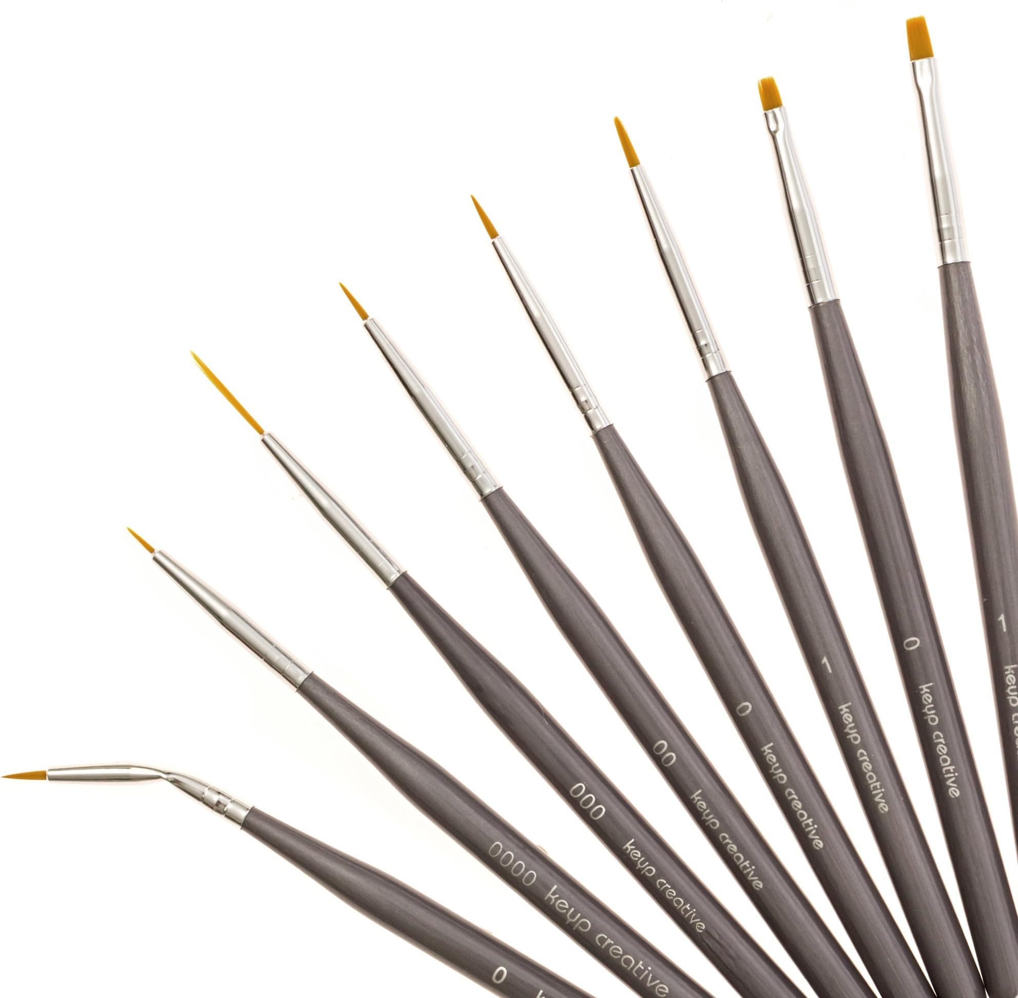 Professional 8-Detail Brush Set by KeypCreative - Thick-Handled Artist Brushes for Miniatures, Modelers, Hobbyists - Perfect for Fine Detailing - Use for Acrylic, Watercolor & More