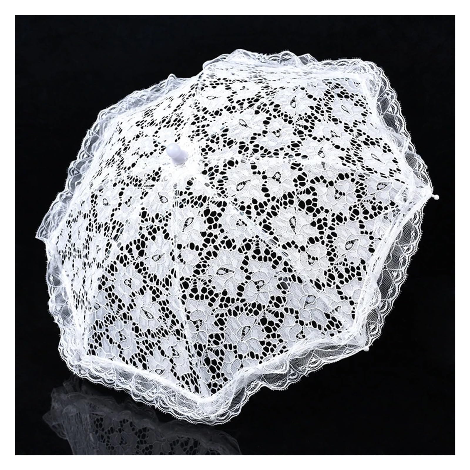 Koronkowa parasolka, Koronkowy Parasol do Fotografii Ślubnej Dekoracja Imprezy Ręcznie Robiony Biały 42x50cm
