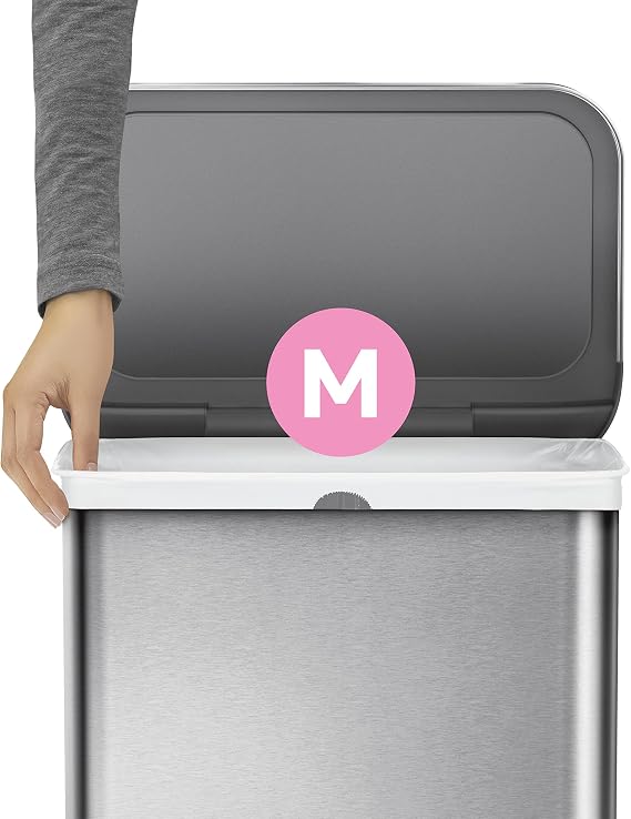 simplehuman Code M 100 Liners, 50% Recycled Custom Fit Bin Bags in Dispenser Packs with Durable Drawstring Tie Handle, 45L, White