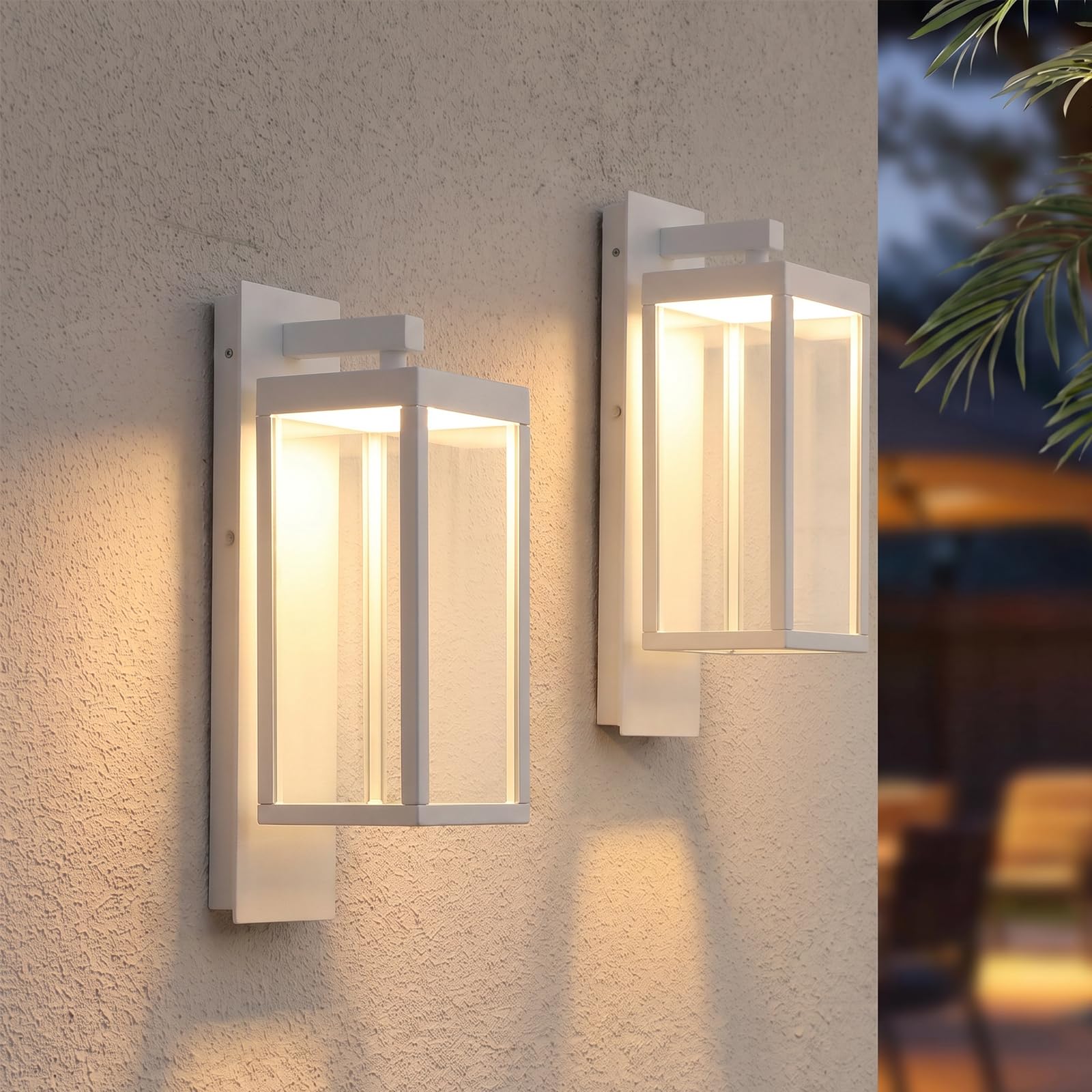Outdoor Wall Light Lantern 2 Pack LED White Modern Exterior Light Fixture with Clear Glass 13W Anti-Rust IP54 Waterproof Front Porch Light