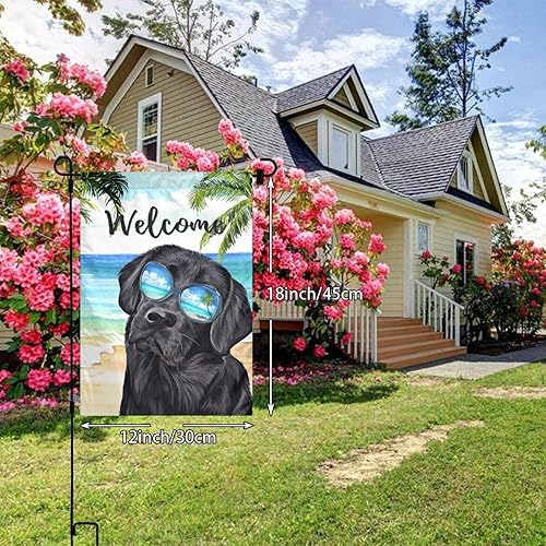 Miniatura 3 de Bandera de jardín tropical de verano negro Labrador Lab Dog Retriever Labrador de 12 x 18 pulgadas, decoración vertical de doble cara para patio,