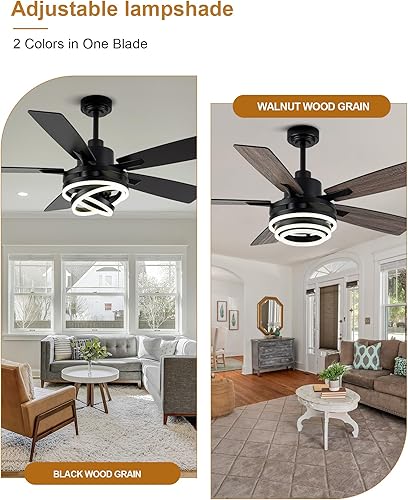 Miniatura 2 de Curve Curio Ventiladores de techo de 52 pulgadas con luces con control remoto, ventilador de techo moderno negro con luces, motor de CC, ventilador