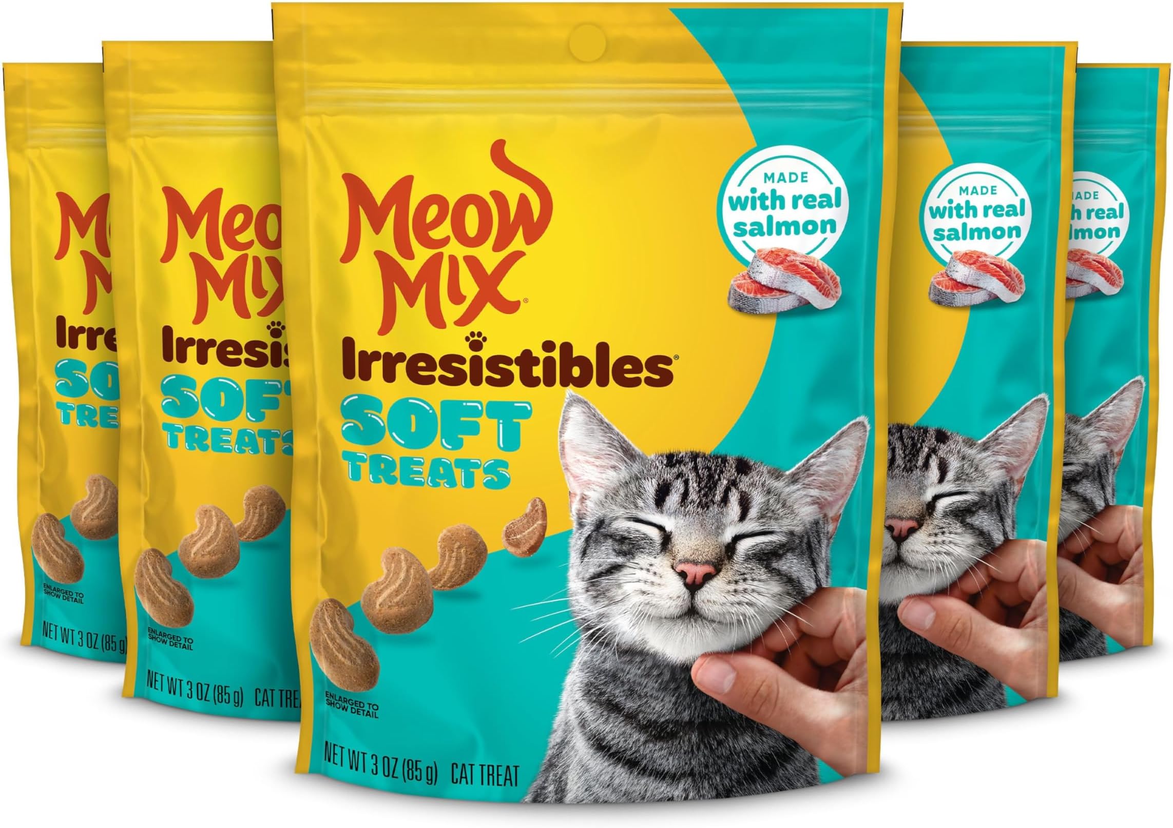 Meow Mix Irresistibles Soft Cat Treats Made With Real Salmon, 3 Oz. Pouch (Pack of 5)