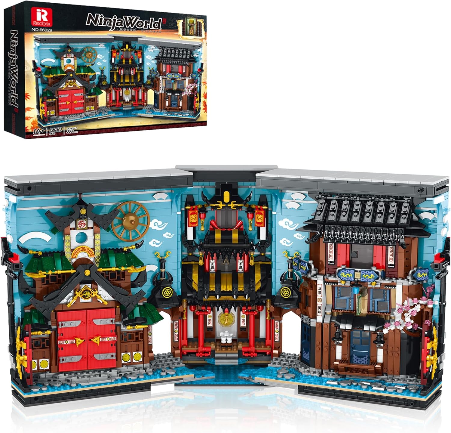 Reobrix Ninja-Themed Bookend Building Set with LED Lights - 2850PCS Book Nook Model Kit, Bookshelf Decor for Adults 14+, STEM Gift for Anime Fans（66029）