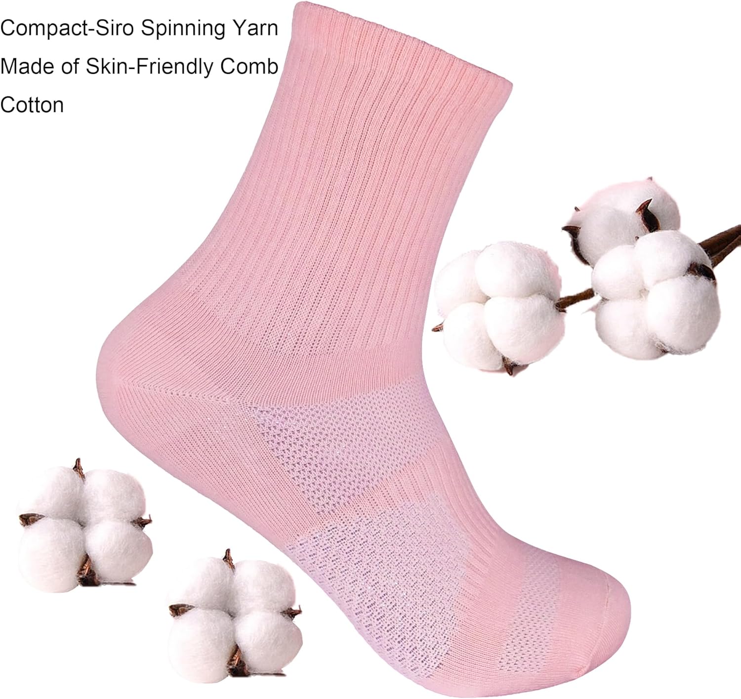 Womens 6-Pack Pink Anti Sweat Odor Resistant Stink Proof Compression Quarter Crew Cotton Athletic Running Hiking Socks, Size 6-10 - Image 4