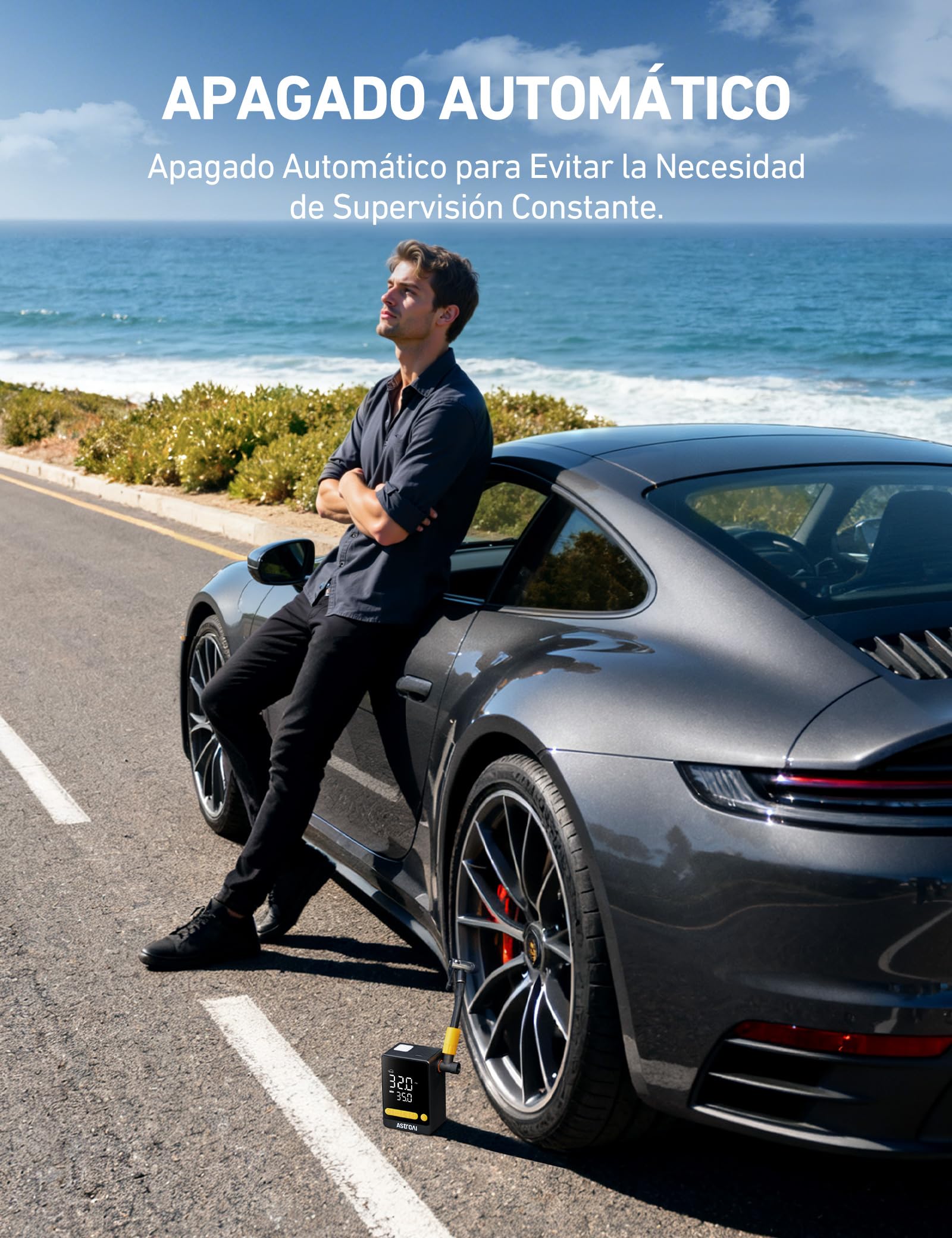 AstroAI Compresor Aire Portátil Coche,150 PSI Inflador Ruedas Coche Inalámbrico, 2 Veces Más Rápido, Pantalla LCD Precisa y Luz LED, Mini Bomba Eléctrica para Neumáticos de Coche, Moto, Bici